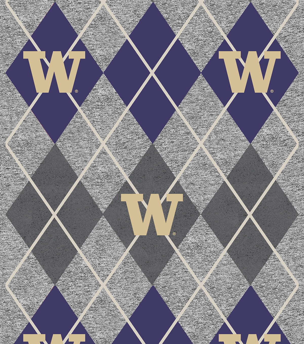 University of Washington Fleece Fabric Heather Argyle