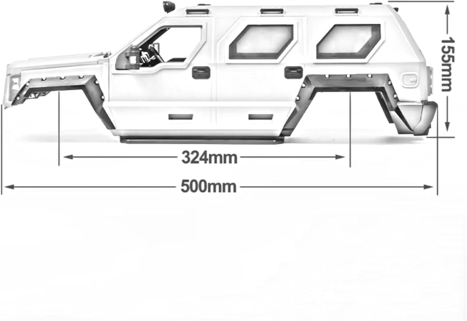 Compatible with TRX4 for Axial for SCX10 1/10 RC Crawler Car Frame Upgrade Parts 324mm Wheelbase G.Patton GX Hard Body Shell RC Assortment(Black)