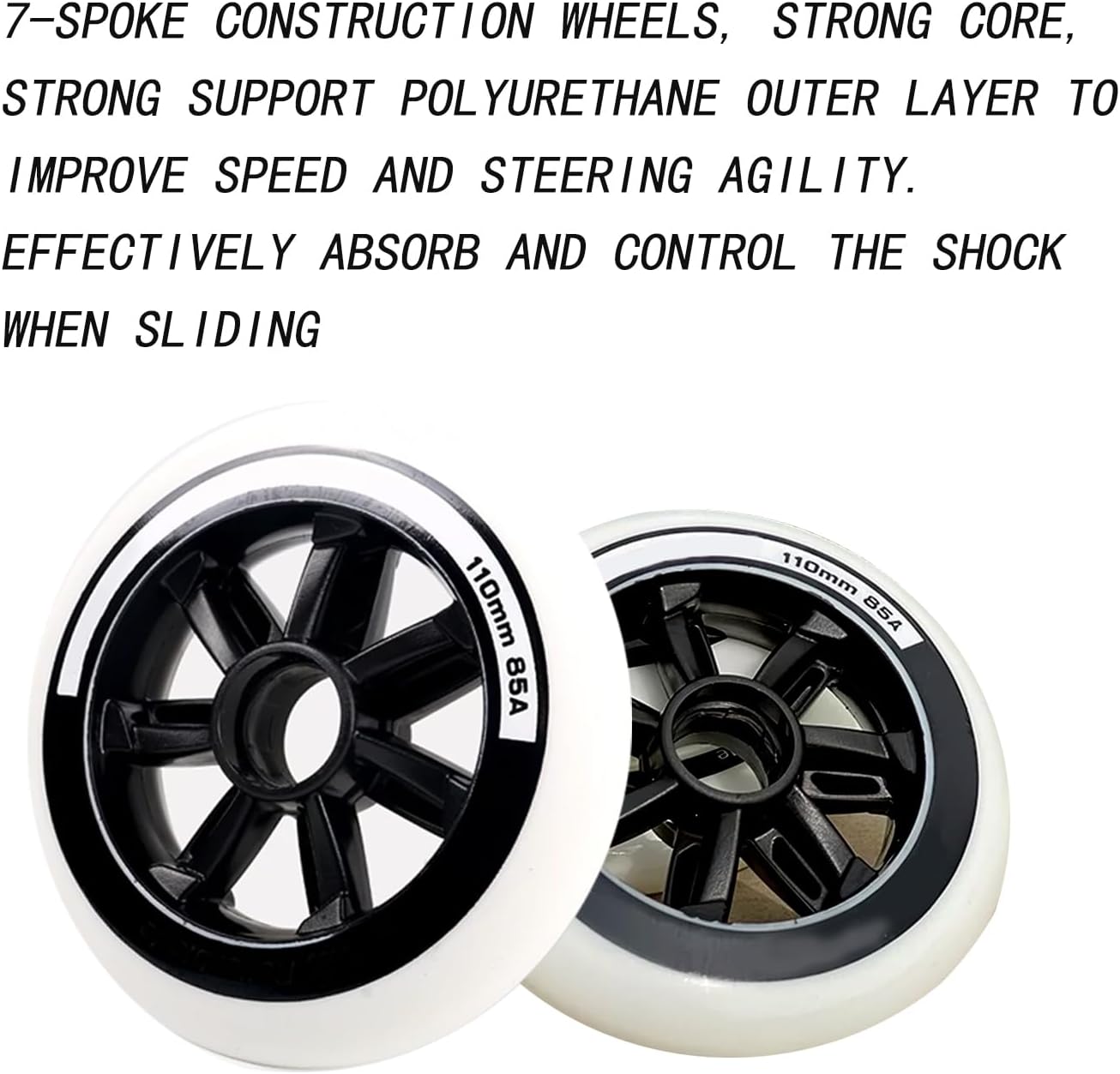 Inline Skate Wheels for Outdoor Indoor Inline Skate Replacement Wheel 110MM 125MM Street Speed Inline Skate Replacement Wheel Hardness 85A 6-Pack White