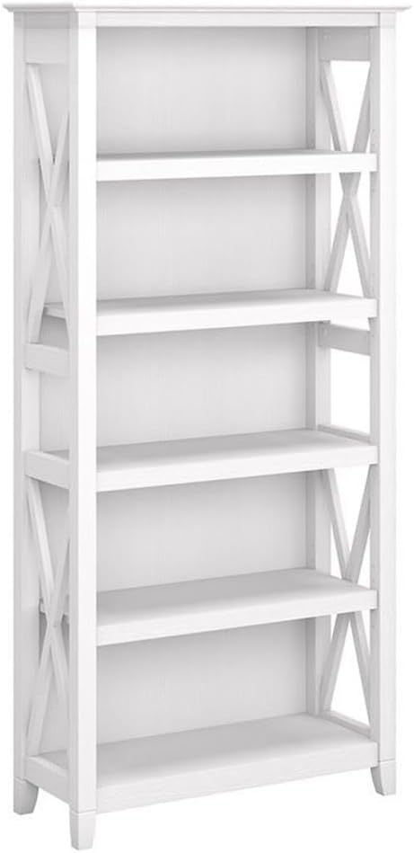 Home Square 5 Shelf Wood Bookcase Set in Pure White Oak (Set 0f 2)