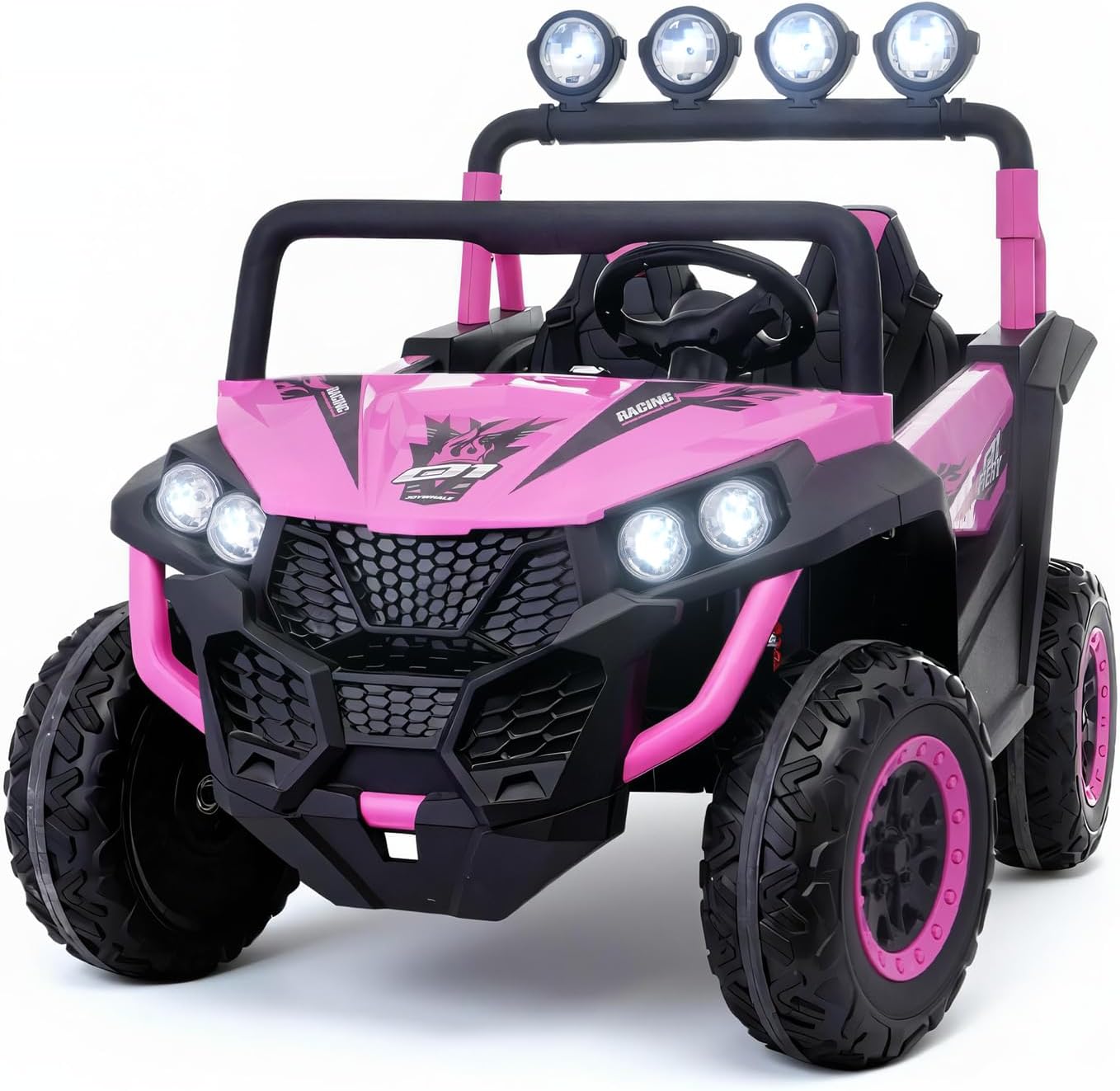 Joywhale Next Generation 24V Ride on UTV Car, Kids 2 Seater Electric Vehicle with Whale Force 2.0 Powersystem, Professional Suspension, Full-Metal Reinforced Chassis,7MPH Speed, Remote Control, Pink