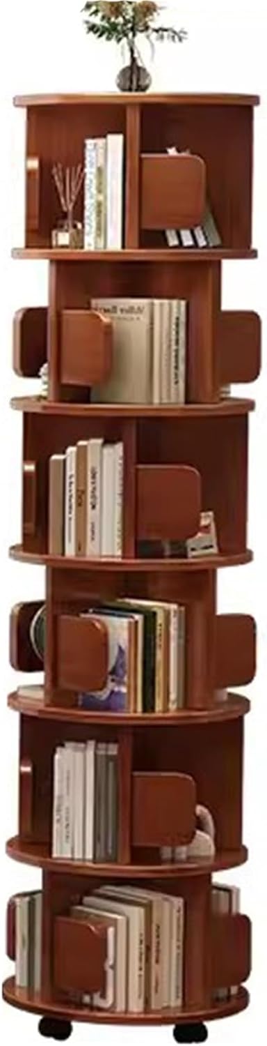 Rotating Bookshelf Children's Picture Book Shelf Multi-Layer Wooden Bookshelf Office Bookcase Rubber Wood Material (Size : 42X42X185CM)