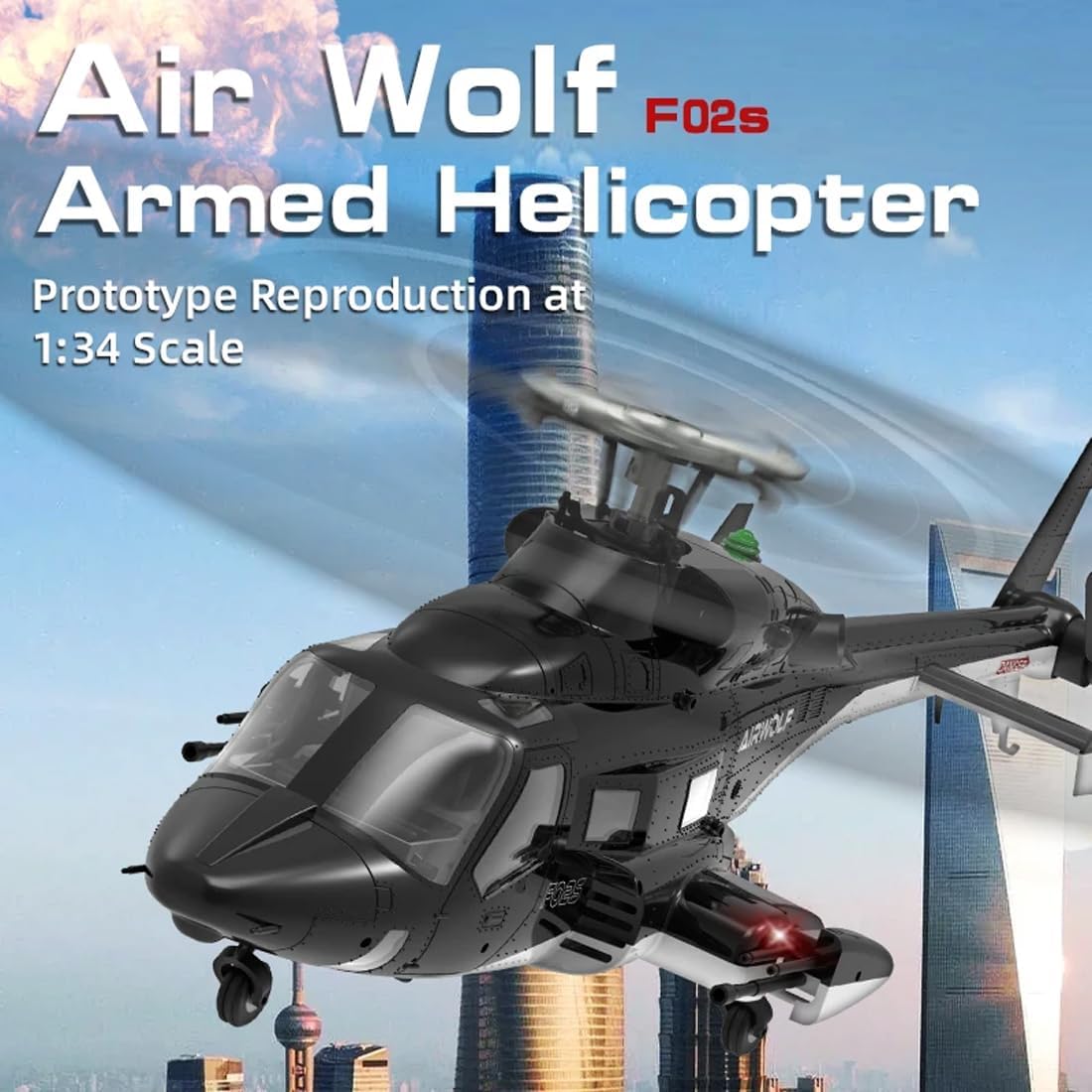 YU Xiang Air-Wolf Replica GPS RC Helicopter with Optical Flow Radar, F02S 1:34 Scale 8CH Dual Brushless Motors RC Helicopter with Telemetry Transmitter & Metal Servo for Pro Enthusiast - RTF