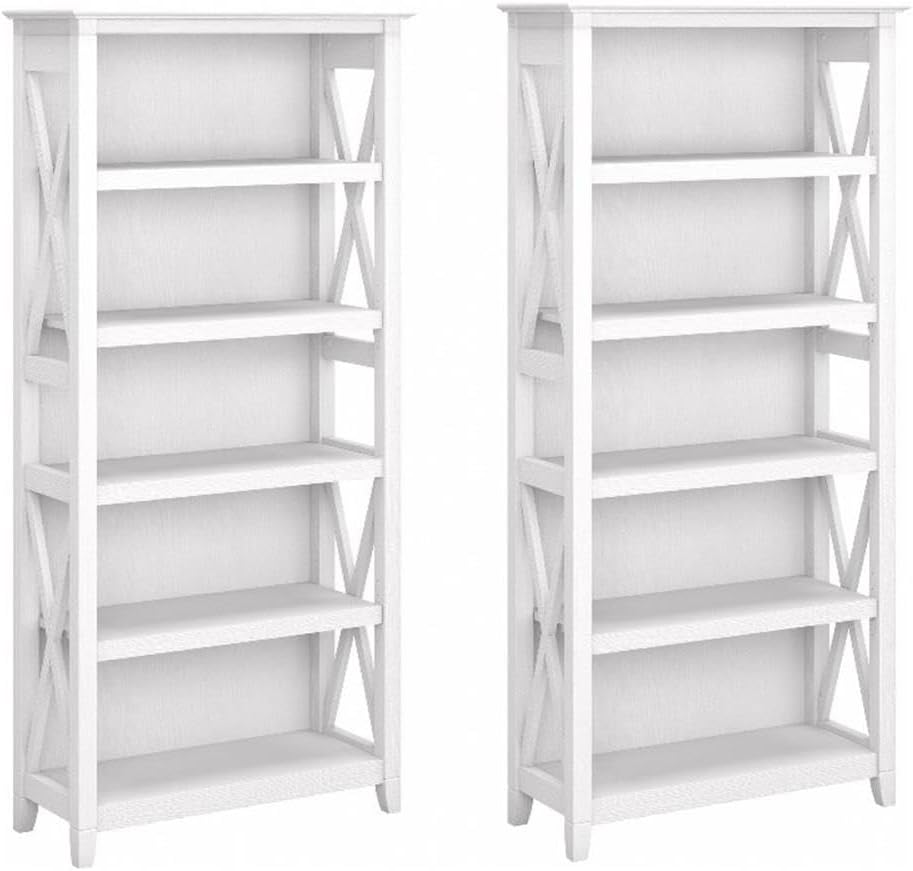 BOWERY HILL 5 Shelf Bookcase Set in Pure White Oak - Engineered Wood