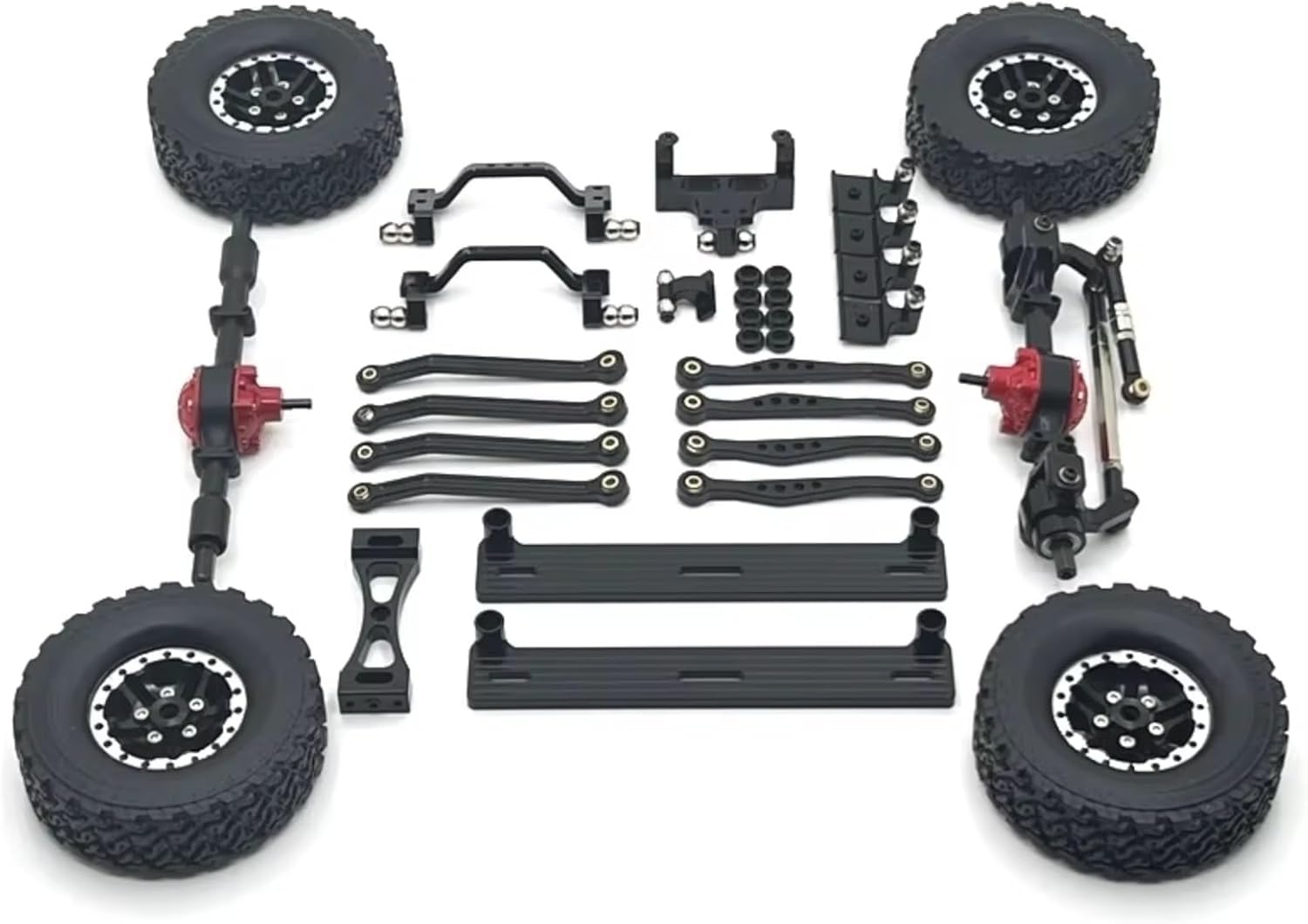 Rc Components For WPL C64 1/16 Metal Upgrade Front And Rear Axle Wheel Hub Foot Pedal Pull Rod Servo For Seat Set RC Car Parts Accessories Repair(Black)