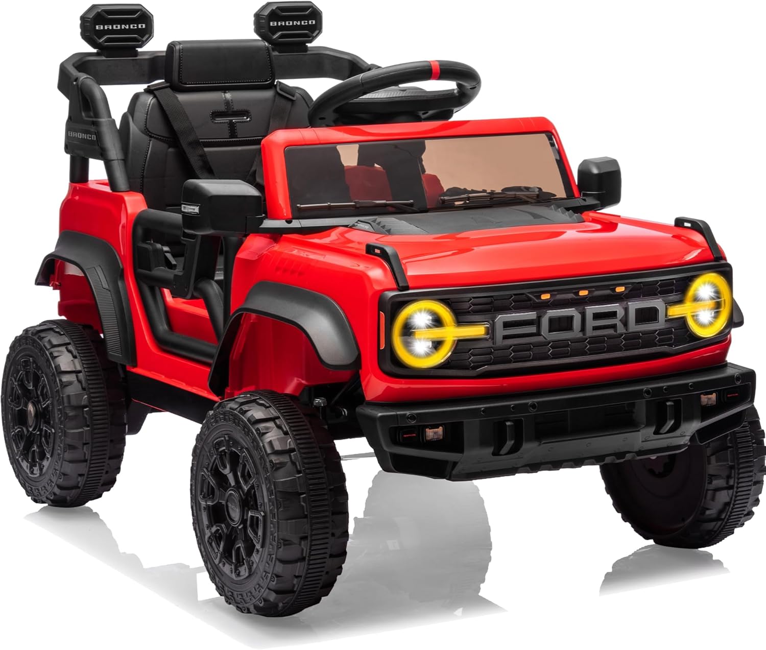 First Ride On Ford Bronco Raptor Licensed 12V Ride on Toys, Kids Ride on Car with Remote Control, Electric Car for Toddler with Smooth Start, Openable Doors, MP3 Player, 3 Speeds (12V, Red)
