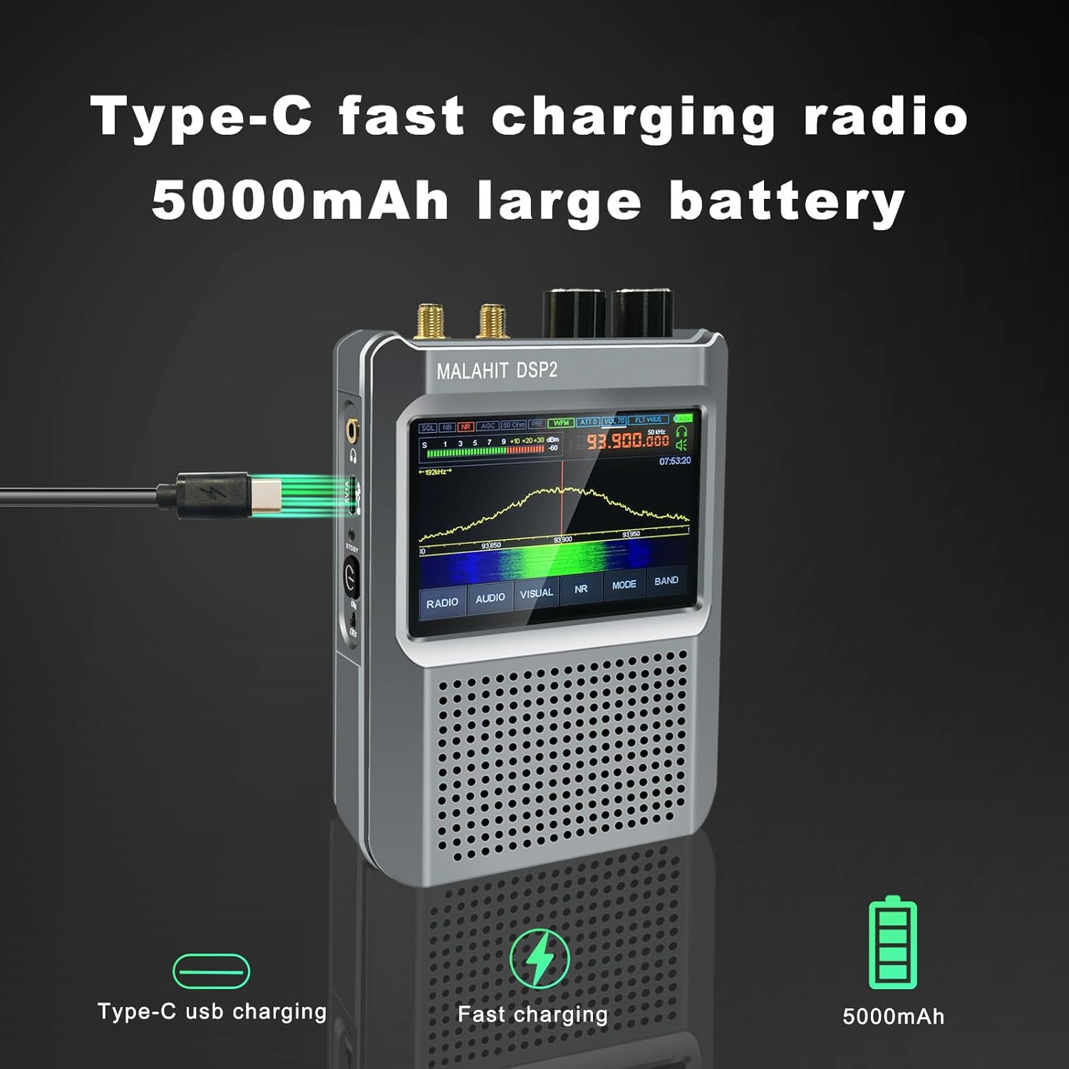 V2.4 DSP2 SDR Radio Receiver, 10kHz-2GHz Shortwave Receiver with 3.5