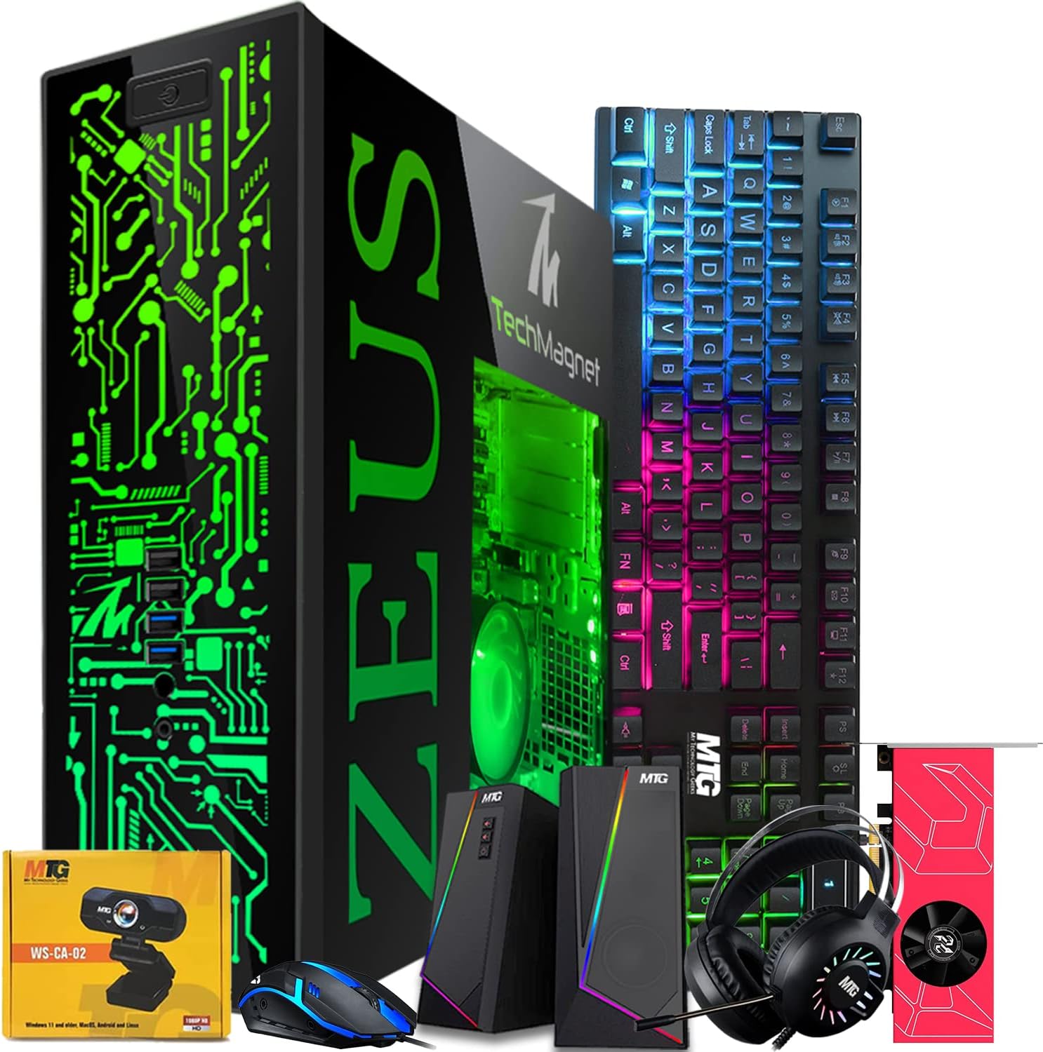 TechMagnet Gaming Desktop PC, Intel i7 6th Gen, Zeus Pro 6, AMD RX 6400, 8GB RAM ARGB, 512GB SSD, RGB Front Panel 385 Patterns, RGB Kit, Windows 11 (Renewed)