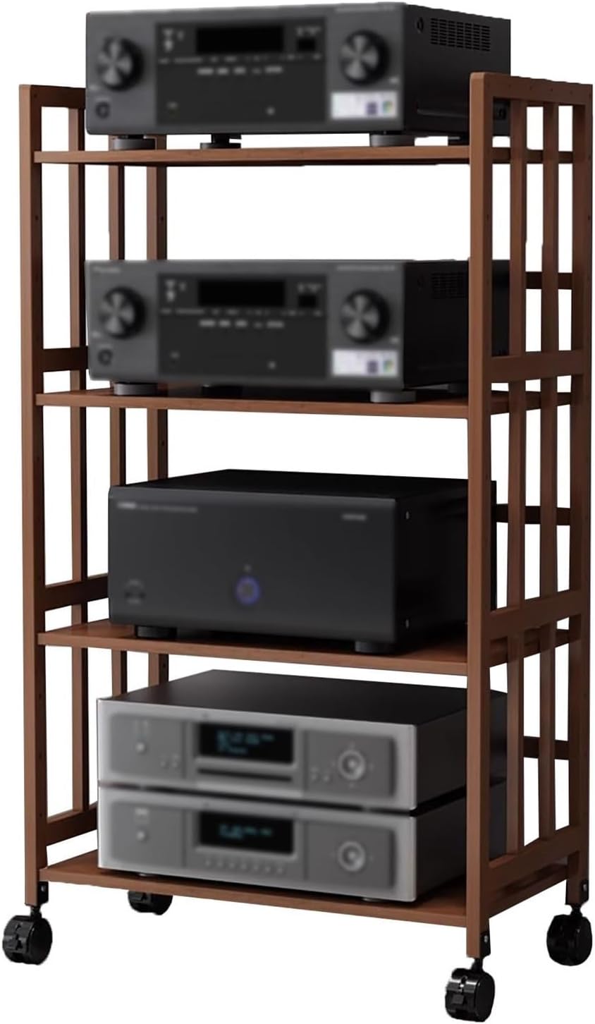 GenSDH Stereo Cabinet 4Tier Av Media Tower with Wheels Home Theater Audio Rack Cd Storage Stand Floor Stand for Home Stereo System Modern Entertainment Furniture