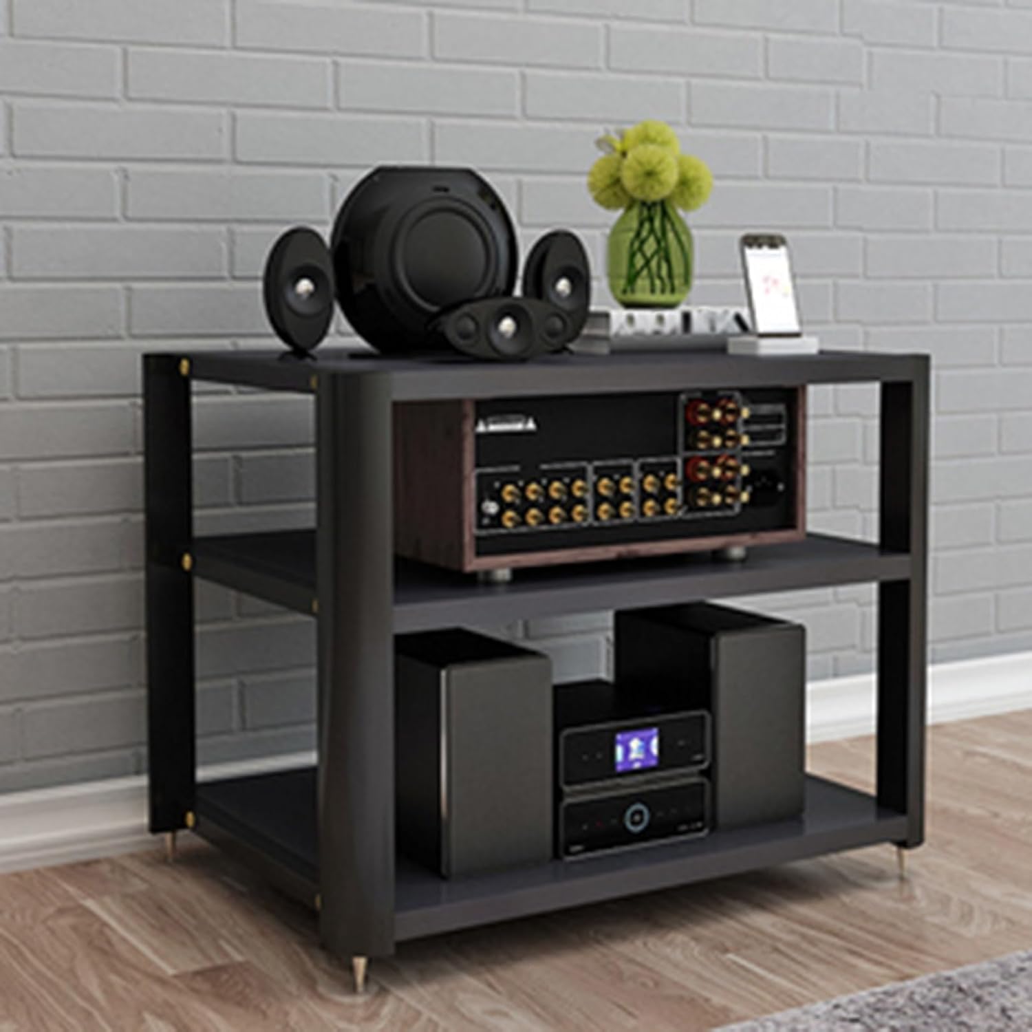 AV Media Stand Corner Shelf Media Console Stereo Racks and Stands with Storage Shelves