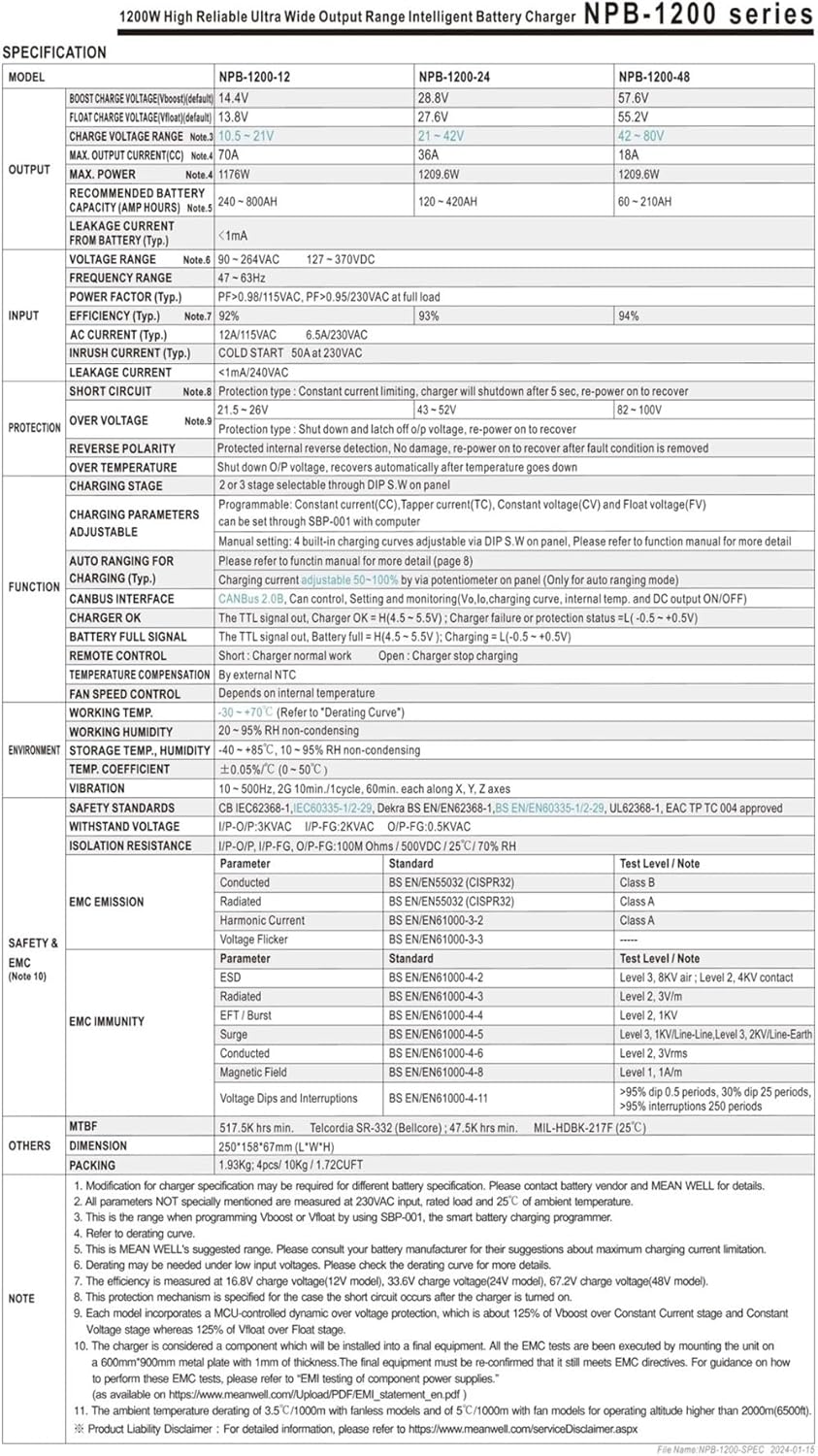 1200W Wide Output Battery Charger NPB-1200-12 NPB-1200-24 NPB-1200-48(NPB-1200-48)