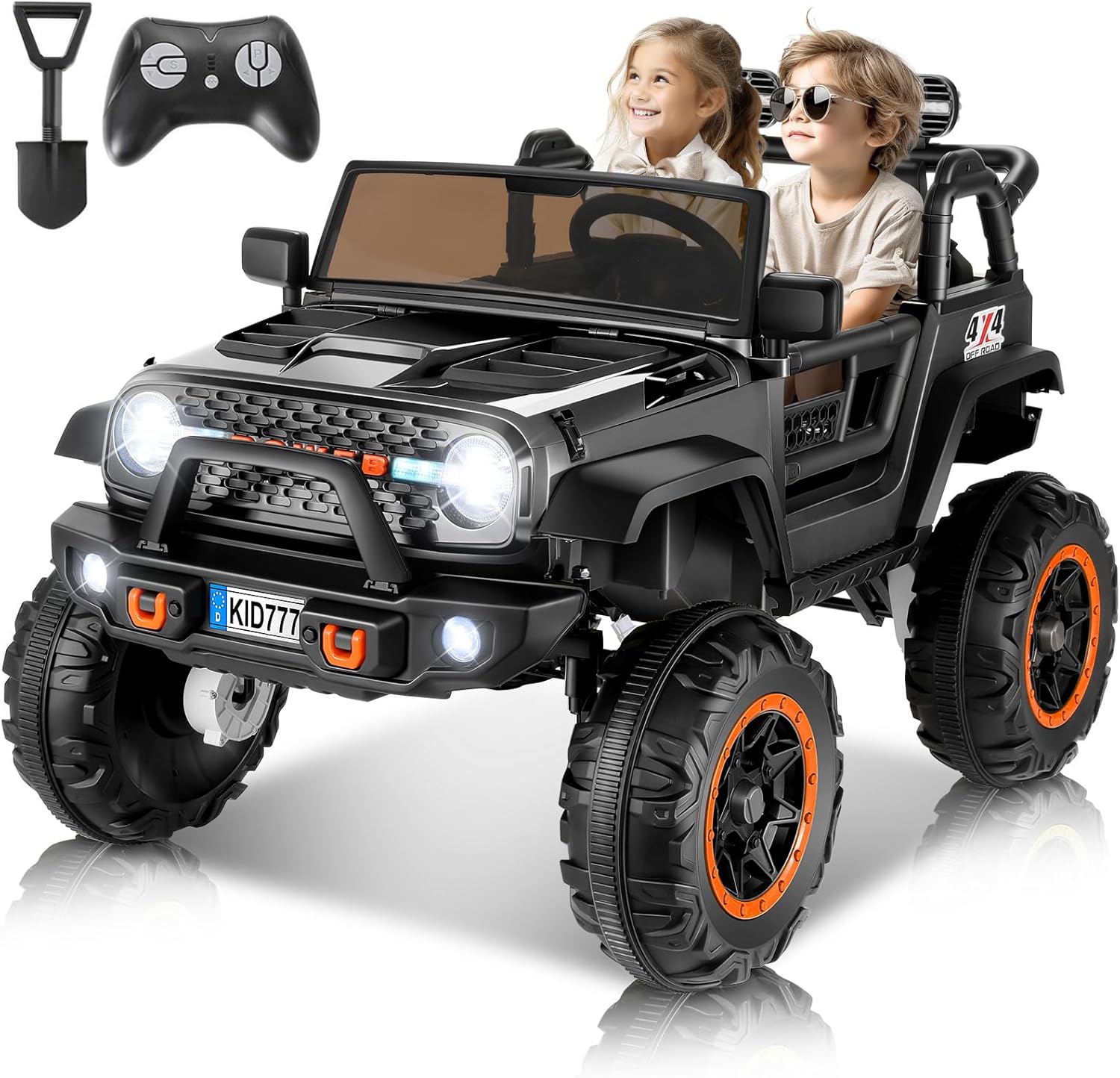 Hikole 24V 2 Seater Ride On Toys Car for Big Kids, XL Electric Vehicles w/20 Large Seat, 2WD/4WD Switchable, 4X100W Engines, Music, Suspension, Battery Powered Wheels for Kids Boys - Black