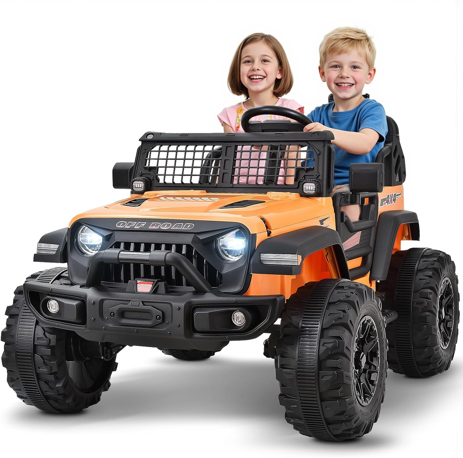 24V Ride on Toys for Big Kids, 2 Seater Electric Vehicle w/ 480W Ultra Powerful Motor, Ride on Toys for Boys Girls w/ 7AH Battery, Remote Control, Full-Metal Suspension, DIY Sticker, Orange