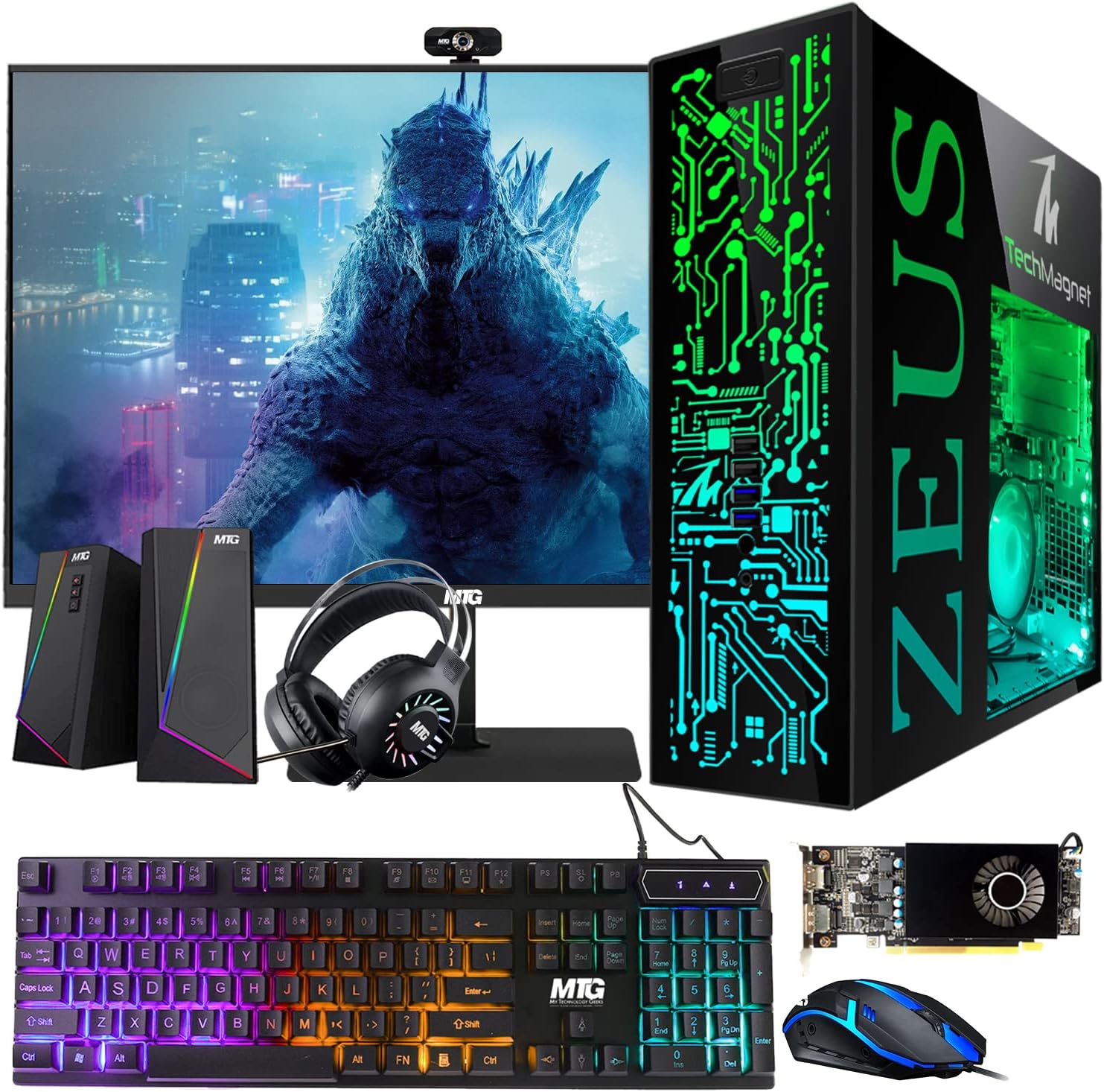 TechMagnet Gaming Desktop PC, Intel i5 6th Gen, Zeus Pro 6, RX 550, 16GB RAM, 256GB SSD, 24 Inch Monitor, RGB Keyboard Mouse, Speaker, Headphone, Webcam, Windows 11 (Renewed)