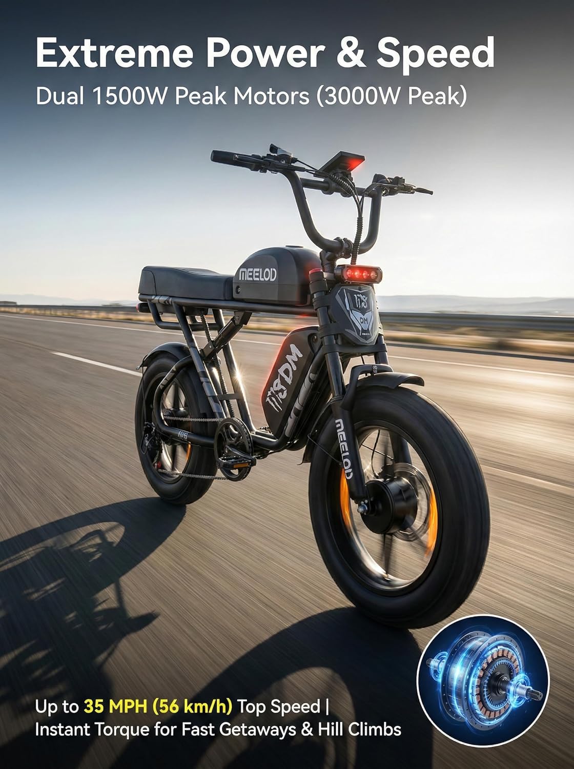 2400W Peak 32AH Electric Bike Dual Motor, 56KM/H EBike for Adult Teen 100-200KM, 20'x4.0'' Fat Tire Dual Motor Electric Dirt Bike Multiple Suspension & Hydraulic Brake Commuter Off-Road E-Bike