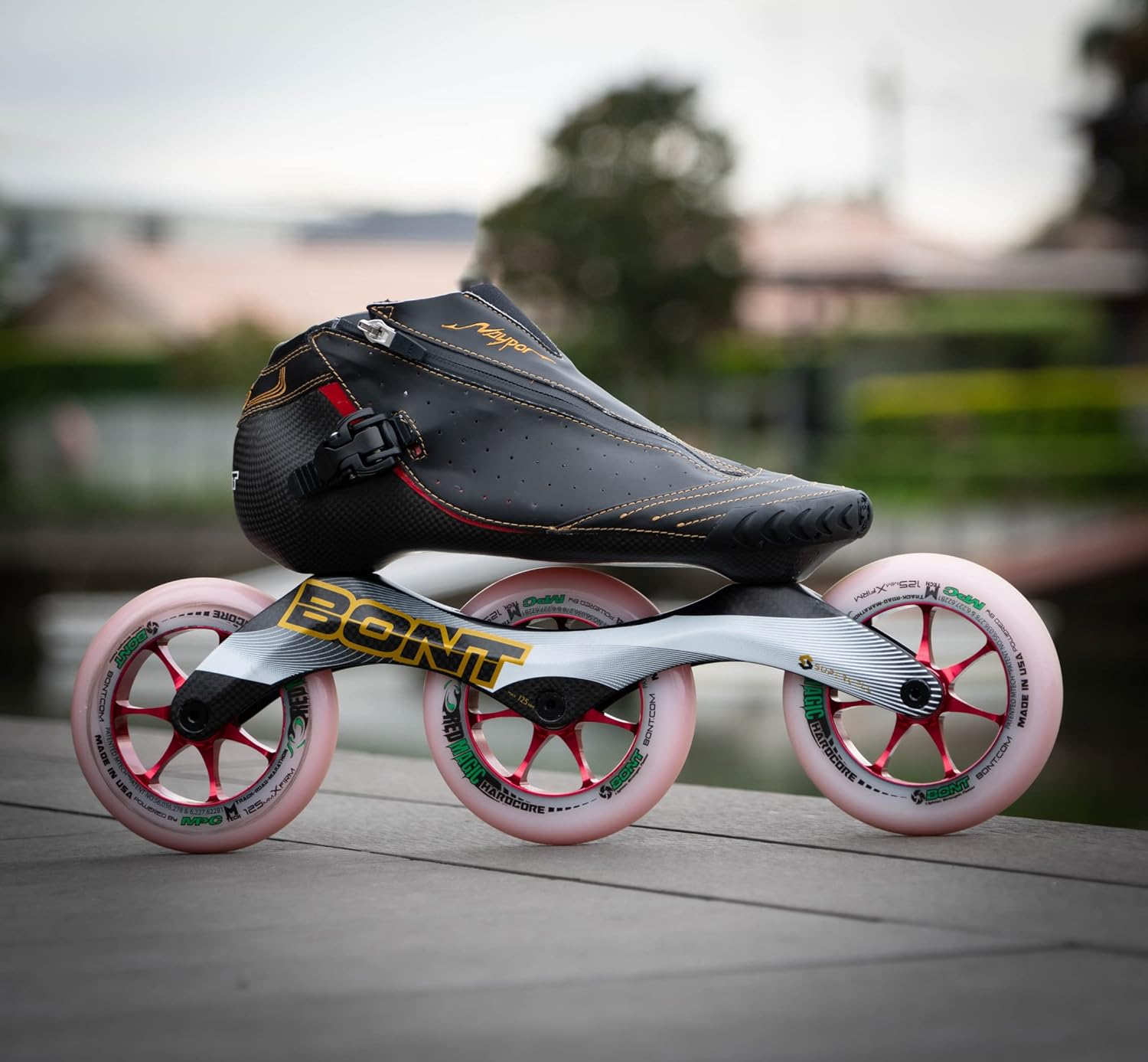 Bont Skates 125mm Red Magic Hardcore 2.0 - Professional Inline Speed Skate Wheel with Aluminium Hub - Set of 6 (X-Firm)