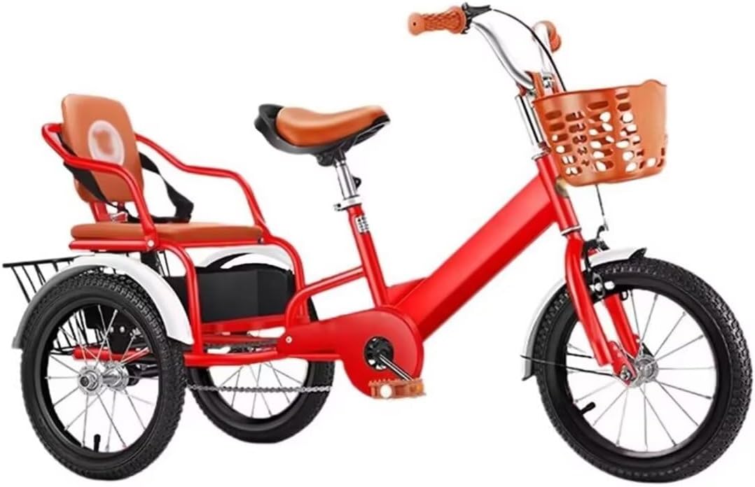 Toddler Pedal tricycles for Age 2-10,Trike with Single Brake,Chain Bike,Tandem trikes with Rear seat,Kids tricycles for Daily Riding,3 Wheelers,Spoke Wheels (Red 18 in)