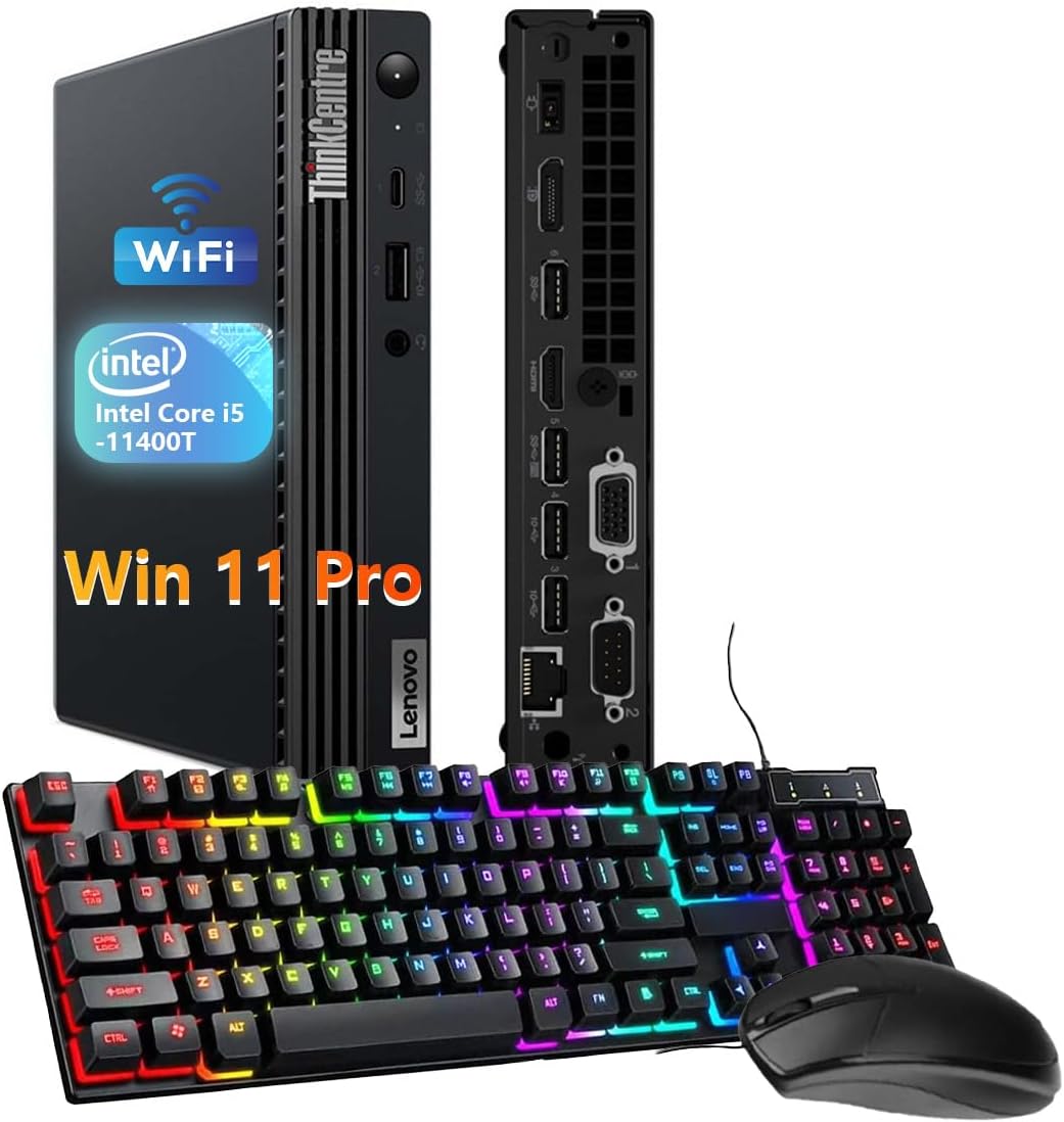 Lenovo ThinkCentre M70q Gen2 Mini Tiny Business Desktop PC, Windows 11 Pro, Core i5-11400T, 16GB RAM, 256GB SSD, Keyboard, Mouse, DisplayPort, WiFi, (Renewed)