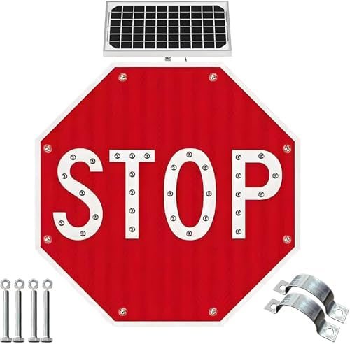 60cm Solar-Powered LED Blinking Traffic Sign, Reflective & Heavy-Duty Stop Sign for Highways, Schools & Construction Sites - Easy Install, Windproof Safety Solution