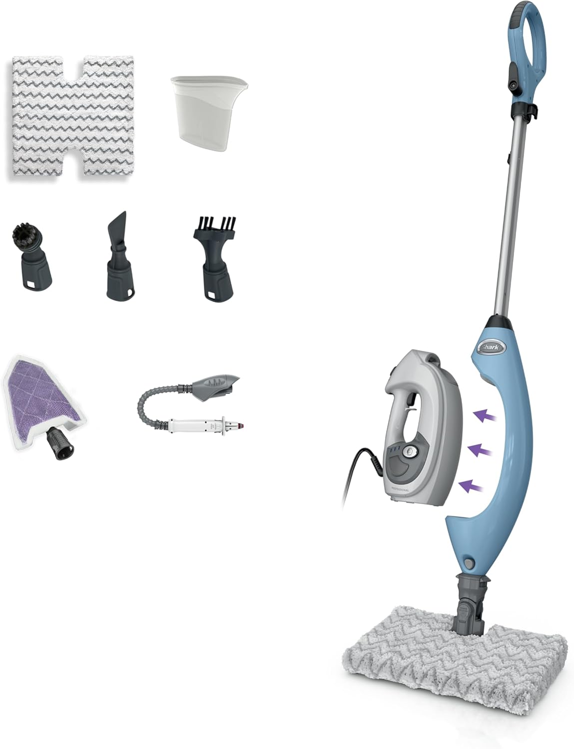 Shark Lift-Away 5-in-1 Steam Mop with Detachable Handheld Steam Cleaner, for Whole Home Cleaning including Sealed Hard Floors, Kitchens, Bathrooms, Upholstery, Cars, Grout & more, Blueberry, S3972BRN