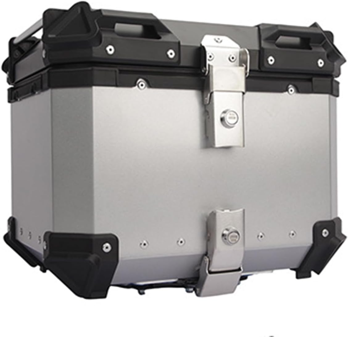 Motorcycle Rear Top Case Tail Trunk 45L, with Reflective Stickers & Mounting Hardware, Aluminum Scooter Storage Tail Trunk, for Helmet/Luggage Storage,Silver,45L