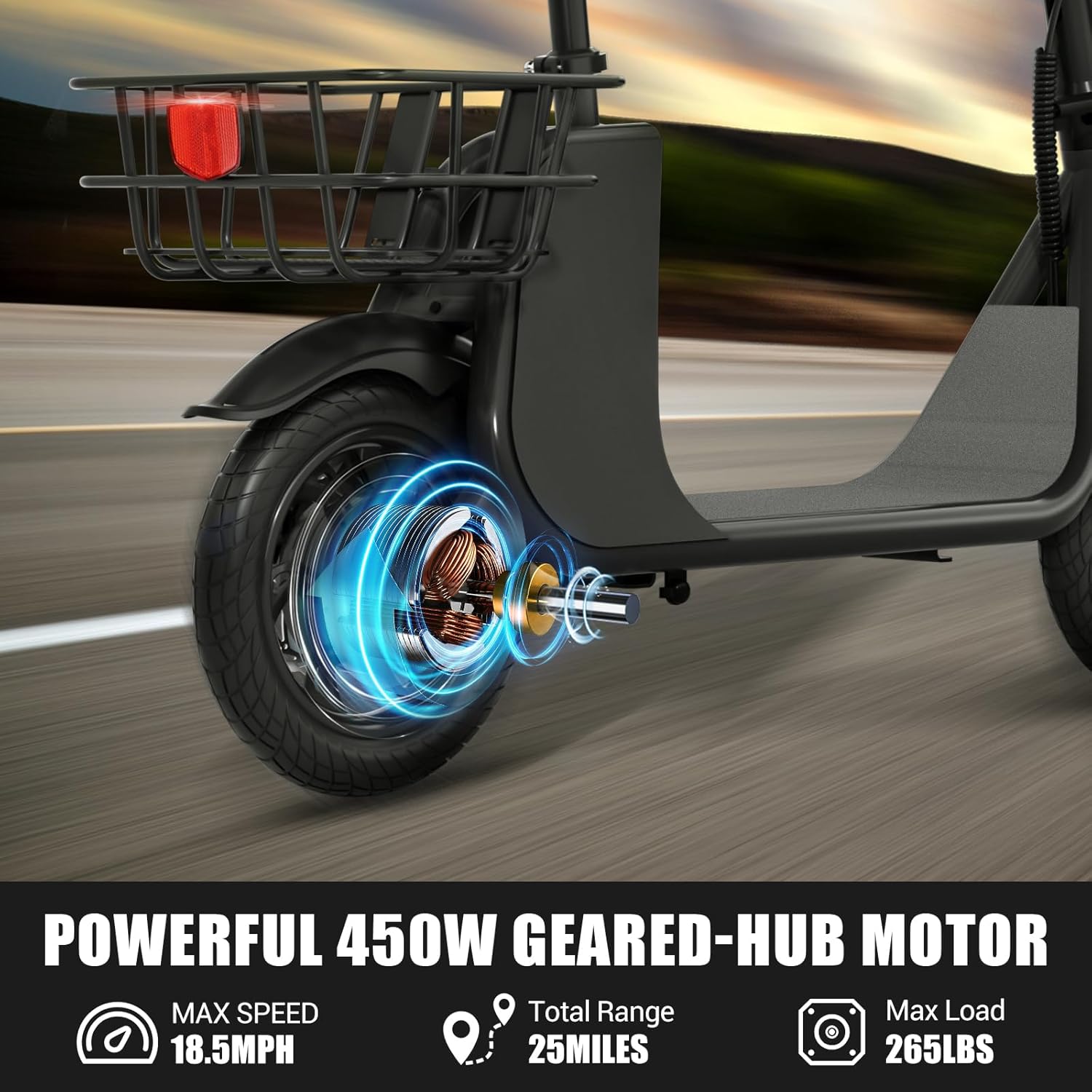 RIDWIND 450/850W Peak Motor Electric Scooter with Seat for Adults, 20 MPH, 25-Mile Range, 330 lbs Load Portable E Scooter with Seat for Commuting,Dog,Cargo,Dual Disk Brake, UL2272 Certificate