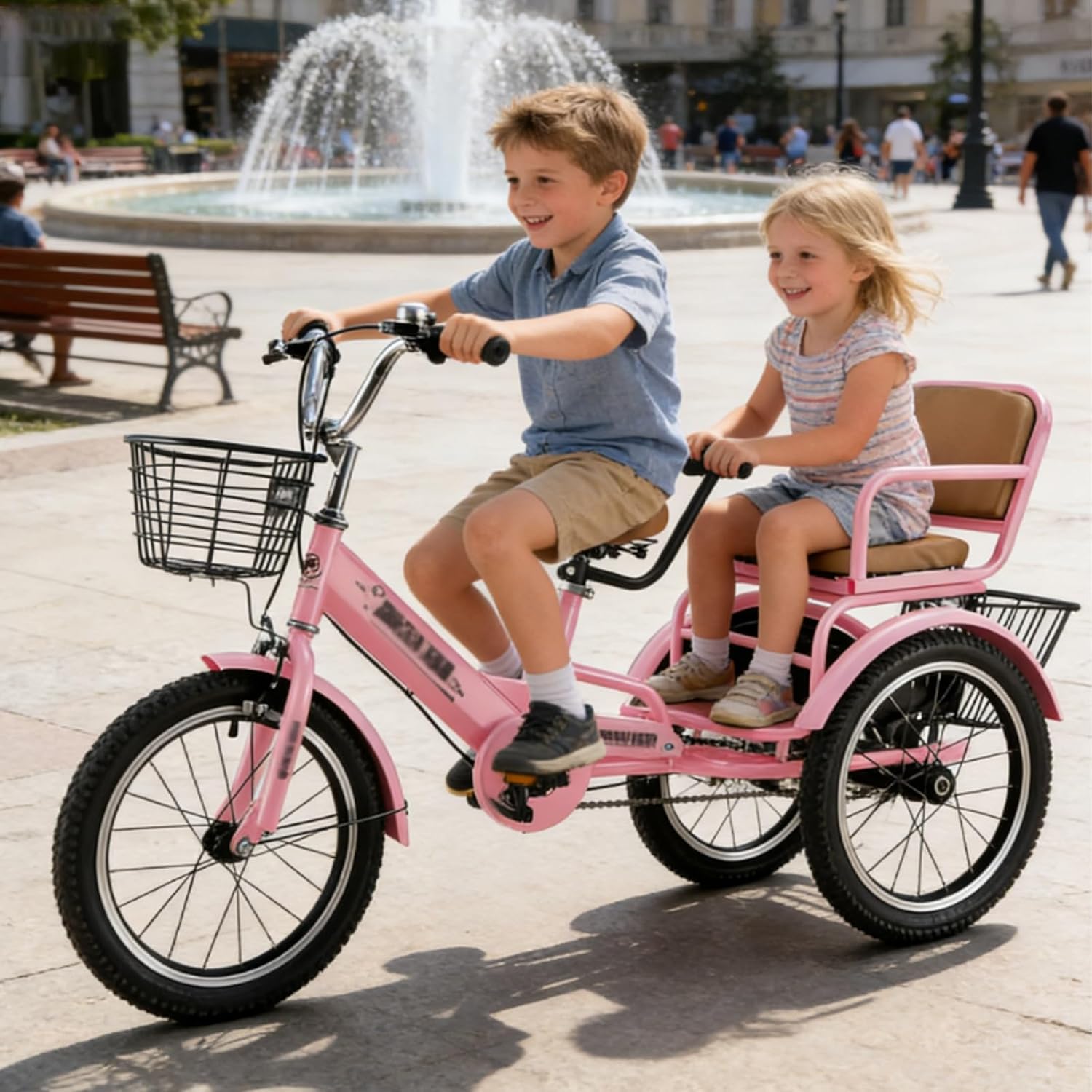 Dual-Brake Toddlers Kid Trike Bike, 14 16 18 Inch 3 Wheel Toddler Tricycle, Comfortable Toddler Ride On Toys Age 2-9, with Bell & Back Basket(Pink,18in/44cm)