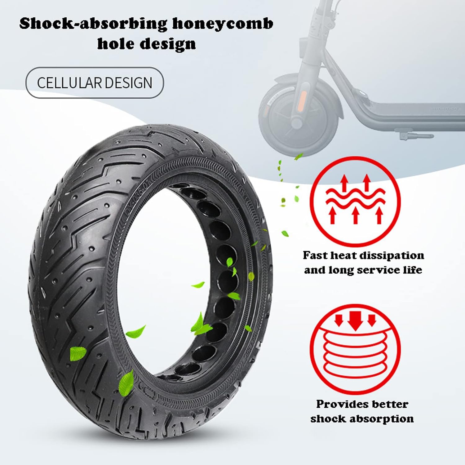 Solid Tire for Electric Scooter, Explosion-Proof Tubeless Tires, Rubber Replacement Tire, Honeycomb Tires 10x2.5