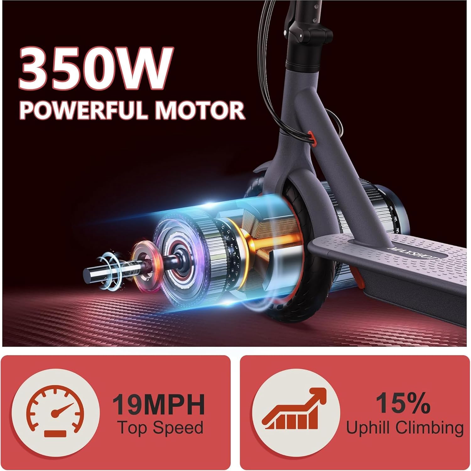 MAXSHOT Electric Scooter for Adults, 350W Motor Up to 19 MPH, 37V Battery 21 Miles Range, 8.5