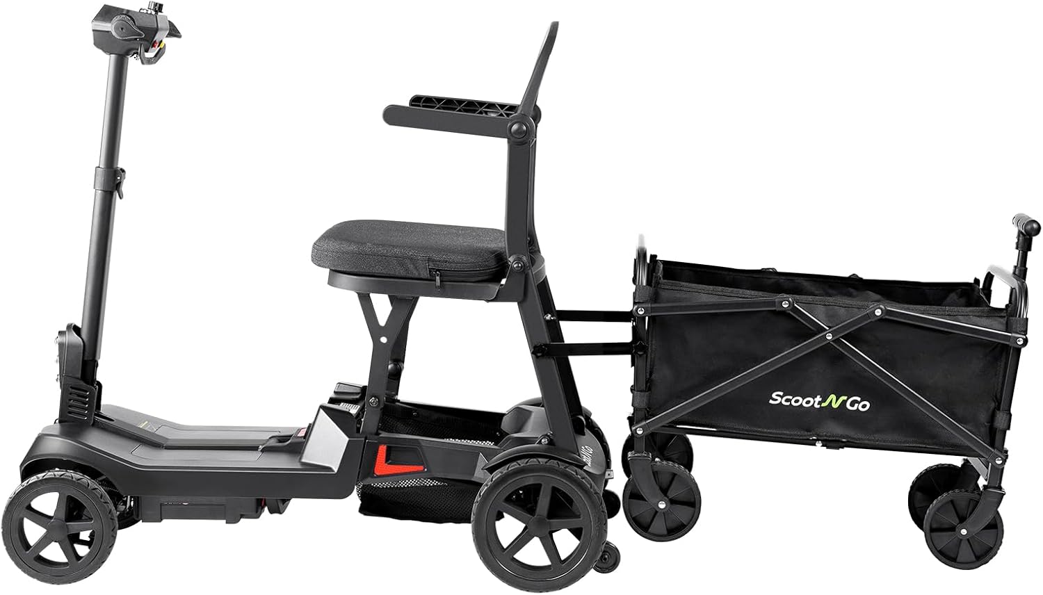 Mobility Scooters for Seniors, 4 Wheel Foldable Lightweight Airline Approved Mobility Scooter for Adults, Dual Batteries, Portable, No Assembly Needed (Black Red, with Folding Trailer)