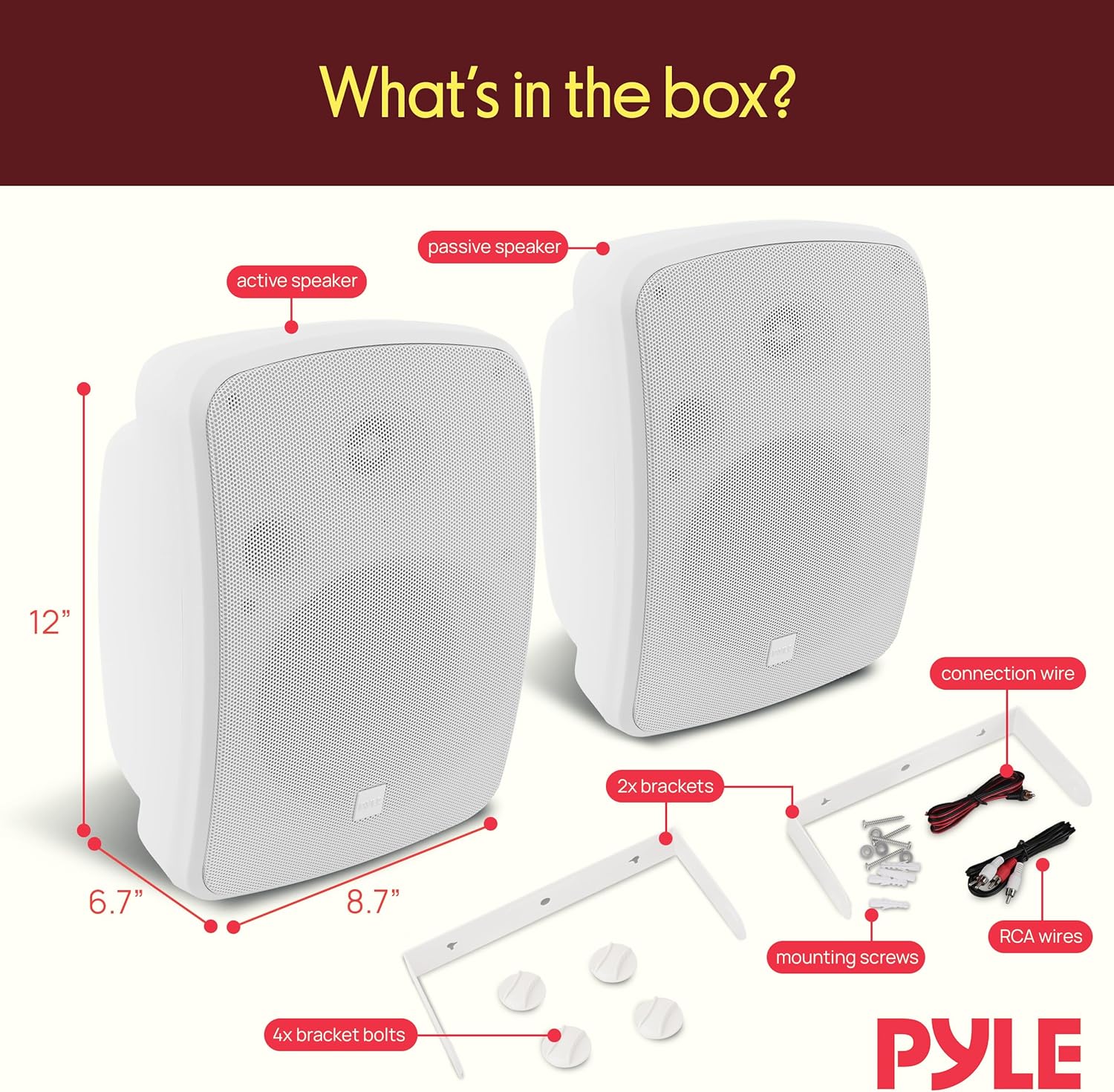 Pyle Outdoor Bluetooth Wireless Speaker System-2-way Active/Passive Pair - 6.5in, 800Watt Peak Power,Weatherproof,Wall/Ceiling Mounted Speakers w/ Metal Grill, Universal Mount, Indoor/Outdoor-White
