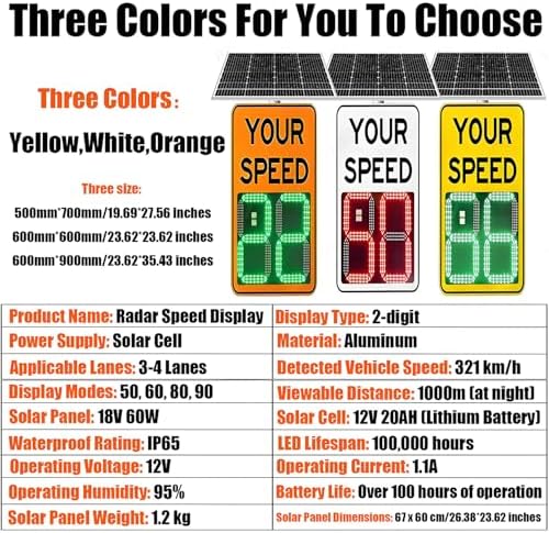 Solar-Powered LED Speed Limit Sign - Portable Traffic Display, Durable Aluminum Road Safety Sign, 19.69