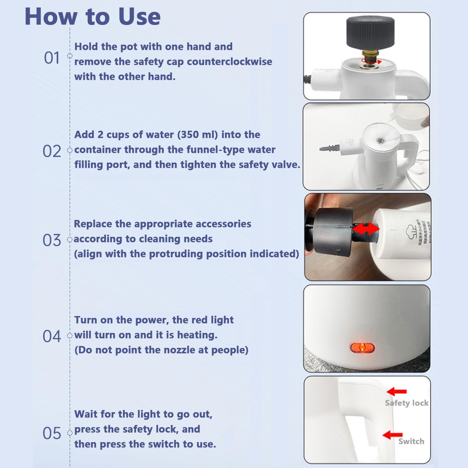Handheld Steam Cleaner,450ml Water Tank,135℃ High Temperature,3.5bar Pressure,2min Fast Heating,with 4 Different Nozzles,99.99% Decontamination Rate