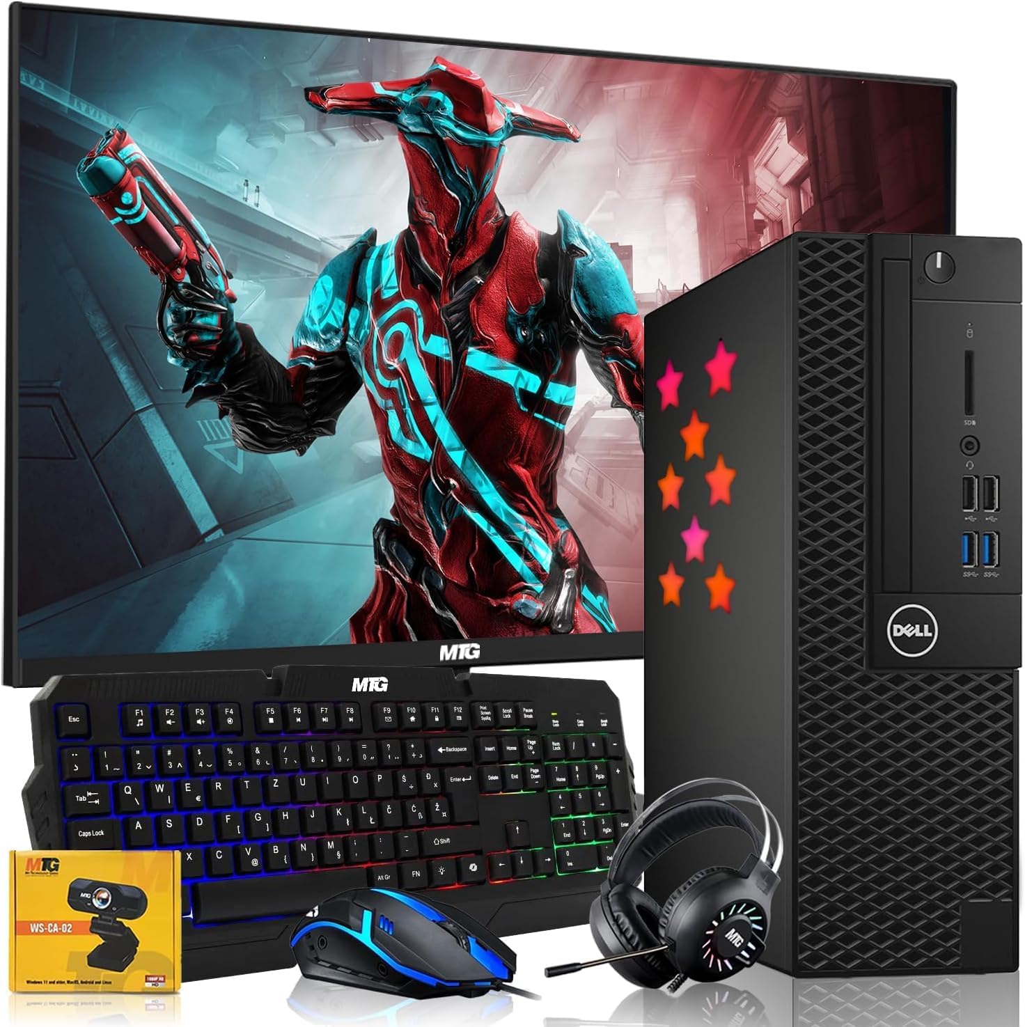 Dell Desktop PC Gaming Bundle - Core i7, 16GB RAM, 512GB SSD, 27-inch Monitor, AMD RX 550, RGB Keyboard with AI-Enabled Copilot Key, Mouse, RGB Headphone, Webcam, Wi-Fi, Win 11 Home (Renewed)