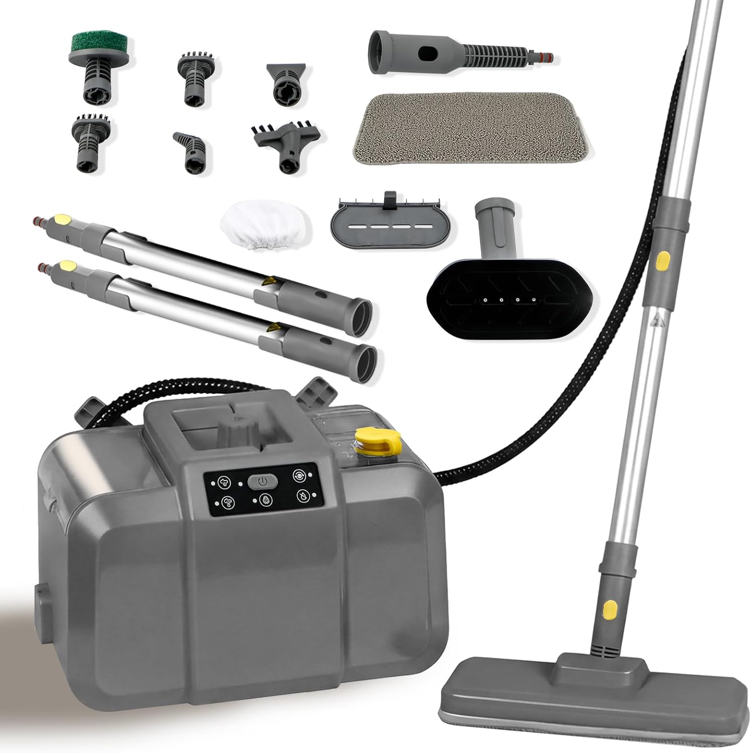 MOMOKOVA Steam Cleaner, Chemical-Free High-Pressure Commercial Steamer Cleaner with Unlimited Steam Injection, Fast Heat-Up, 2.2L Capacity, 14 Accessories for Floors, Grout, Upholstery (gray)