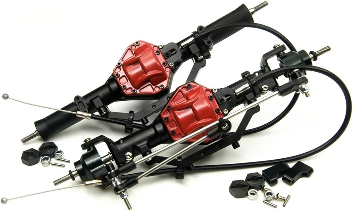 RC Car Accessories Compatible with Axial for SCX10 1/10 RC Crawler Car Upgrade Parts Metal Front Rear Axle with 4WD Lock Heavy Duty Steering Linkage Kit(Front and Rear)