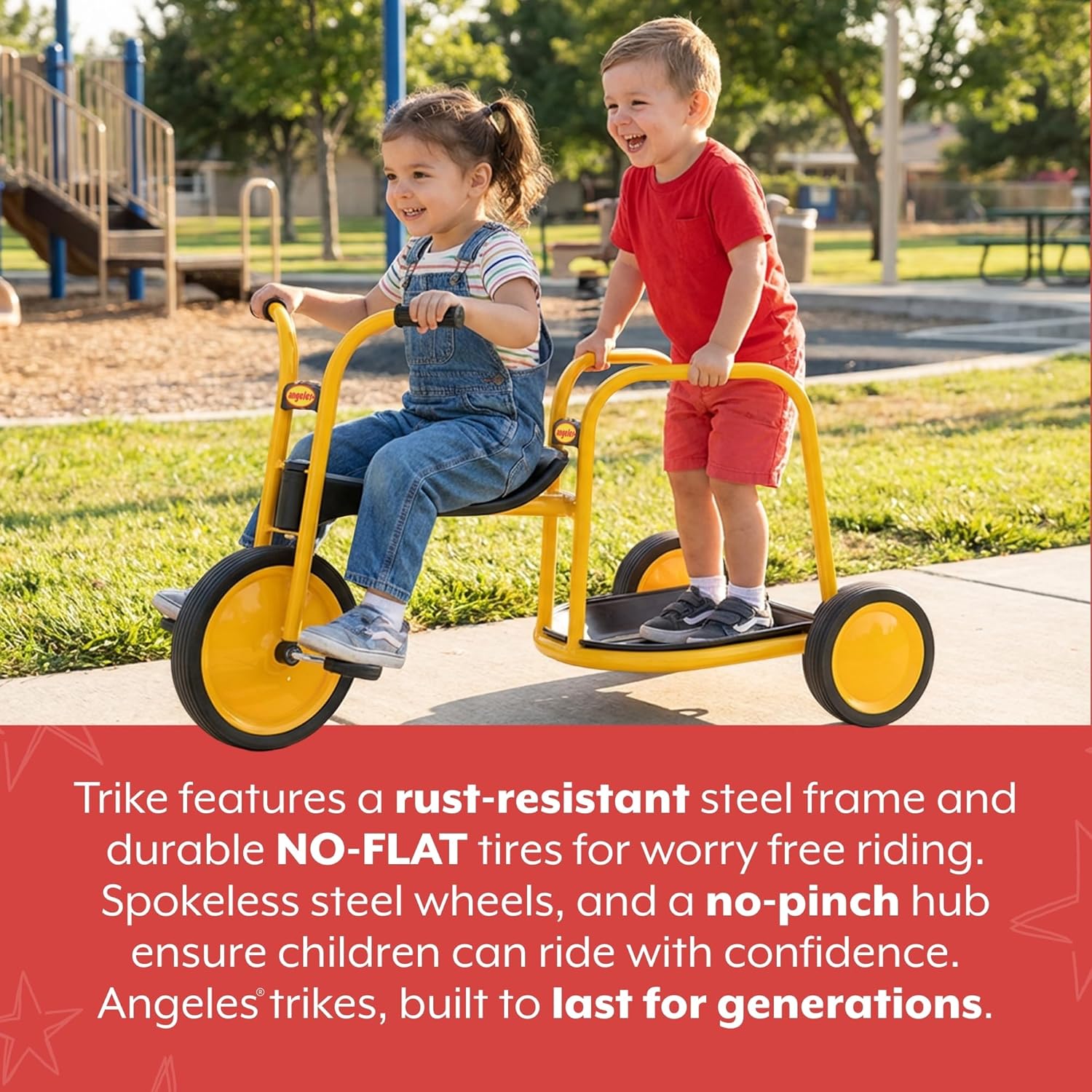 Angeles MyRider Kids Tricycle, Toddler Tricycle with Solid Airless Rubber Tires, Kids Bike for Preschools and Daycare, Chariot Bike for Ages 3+, 15