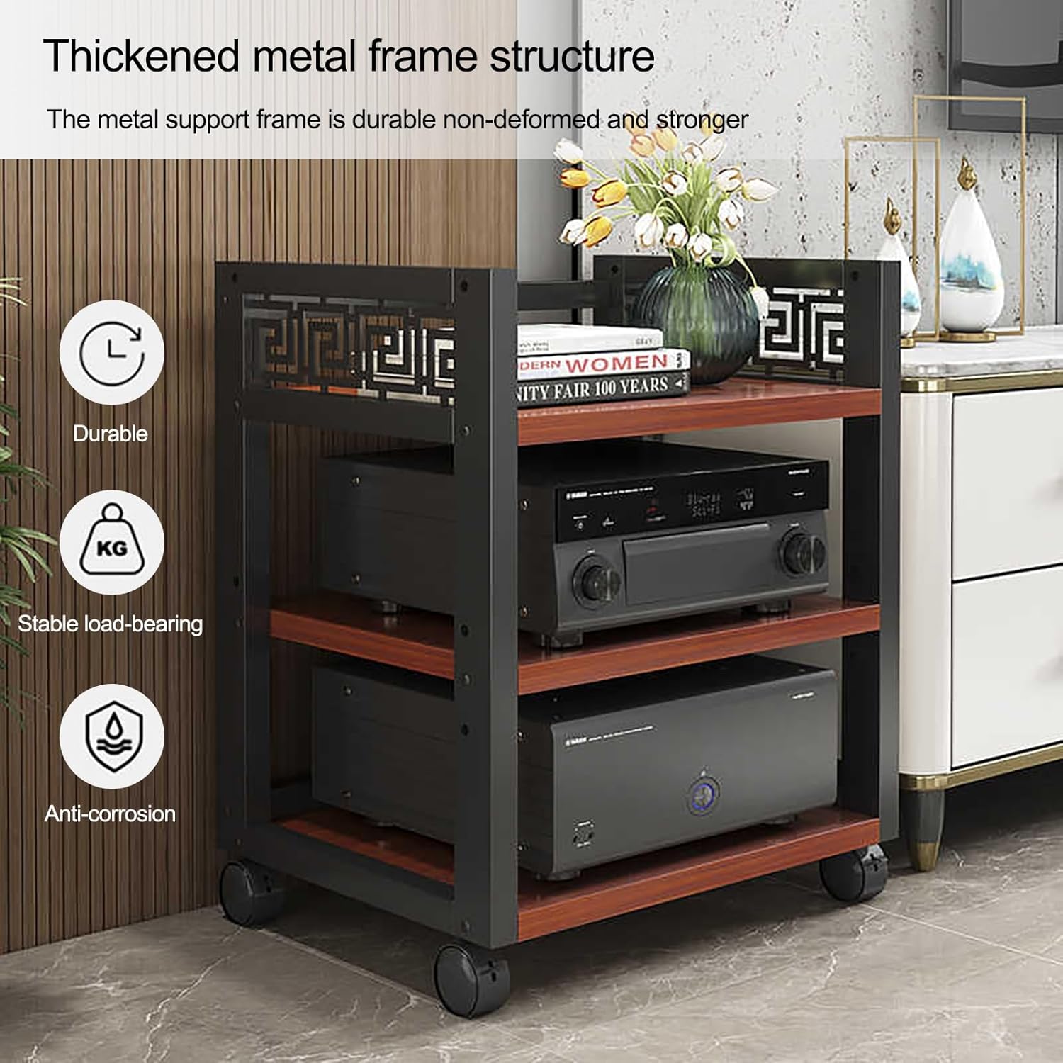 ZIHESY Rack Audio Tower AV Media Stand Video Component Cabinet Audio Rack Tower with Wheel