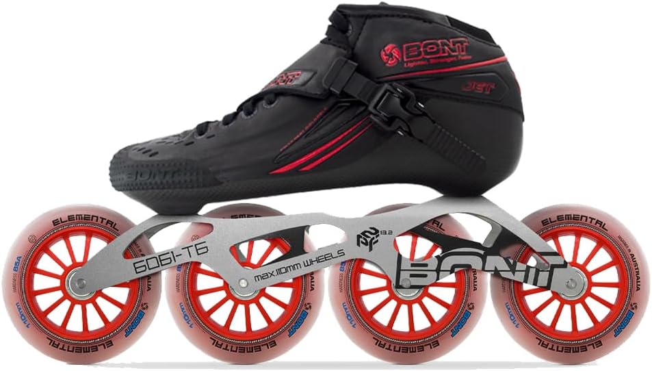 Bont Jet Inline Speed Skates - Vegan, Heat Moldable Racing Package with Carbon Fiber Boot, Elemental Wheels, and ABEC7 Bearings