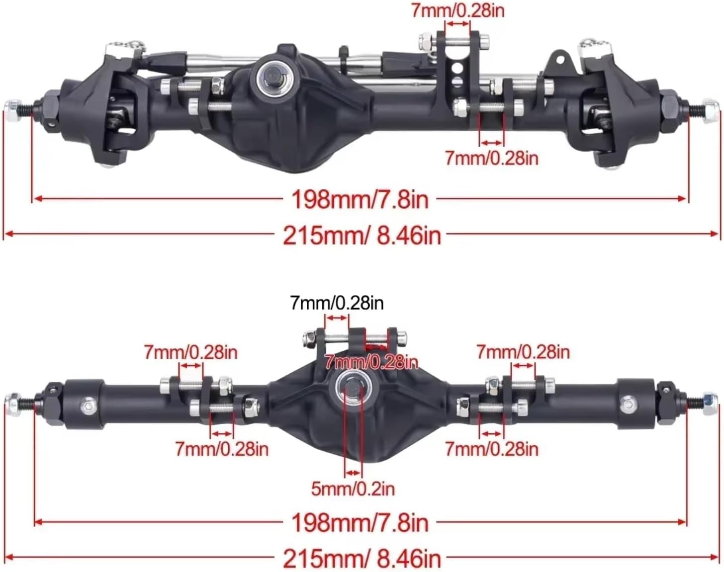 RC Axle Models For Axial For SCX10 II VS4-10 For Rock 1/10 Aluminum Piece Construction Front Rar Offset Straight Axle Set Trucks Parts RC Crawler(Black,1set)