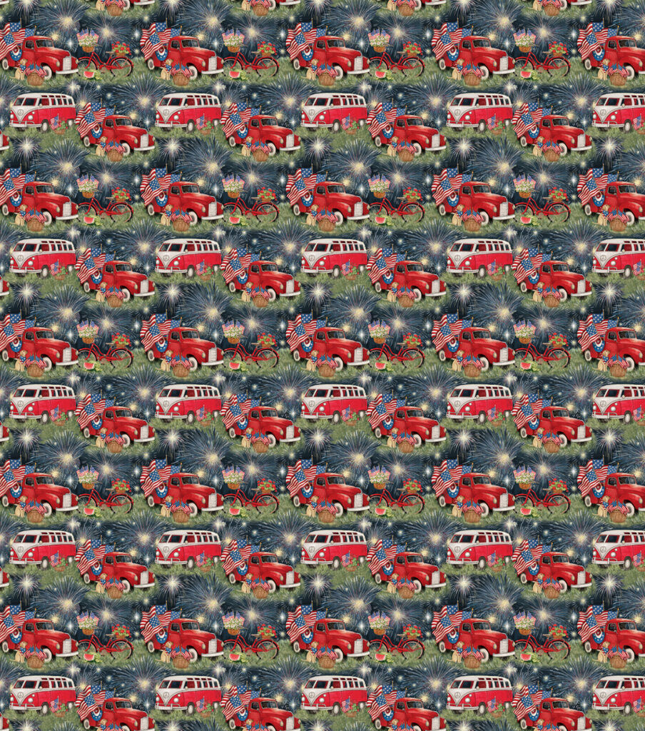 Susan Winget Red Cars Patriotic Cotton Fabric