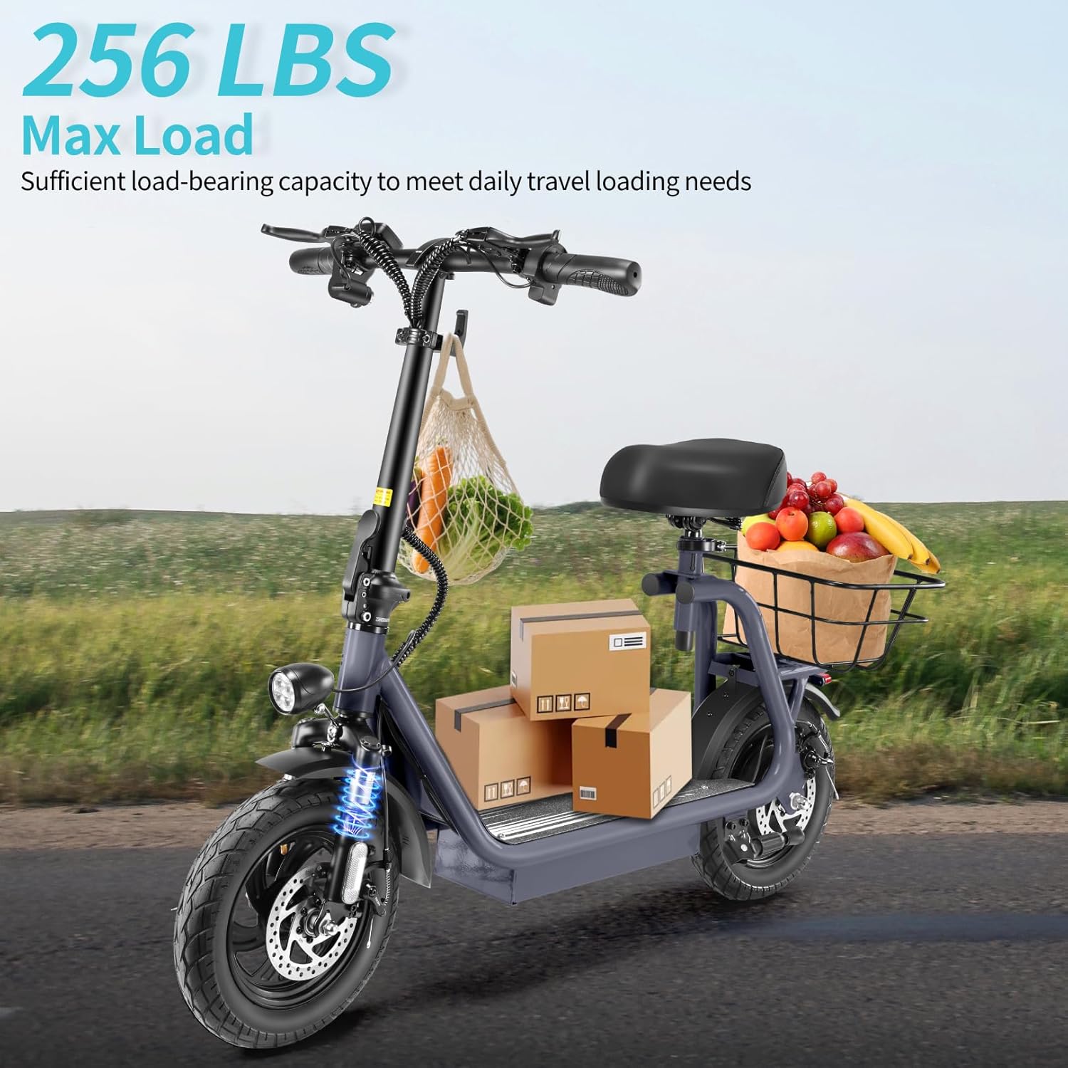 Caroma Peak 1200W/800W Electric Scooter with Seat, 30 Miles Max Range, Electric Scooter Adults, Up to 20MPH Foldable Escooter with Kid Seat,Key Start Adjustable E-Scooter