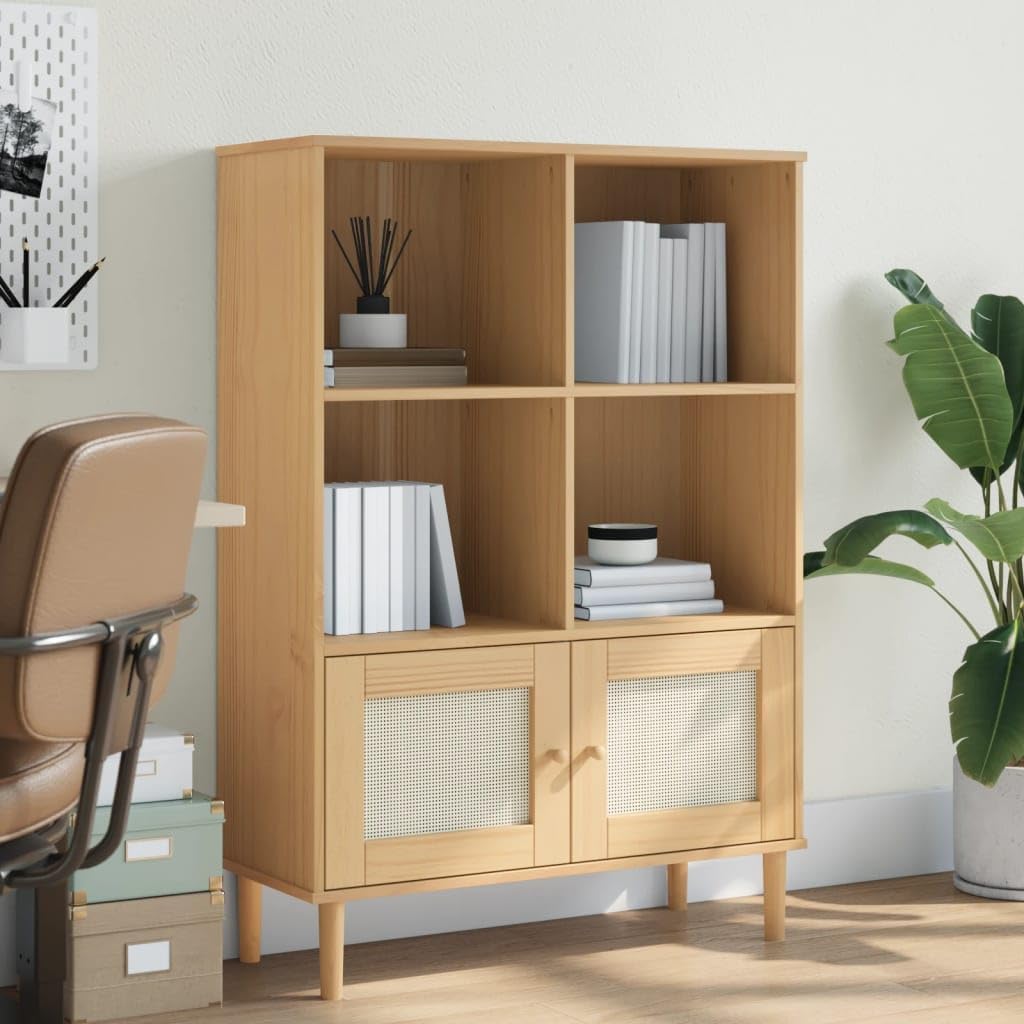 GROSERY Bookcase Rattan Look Brown 35.4