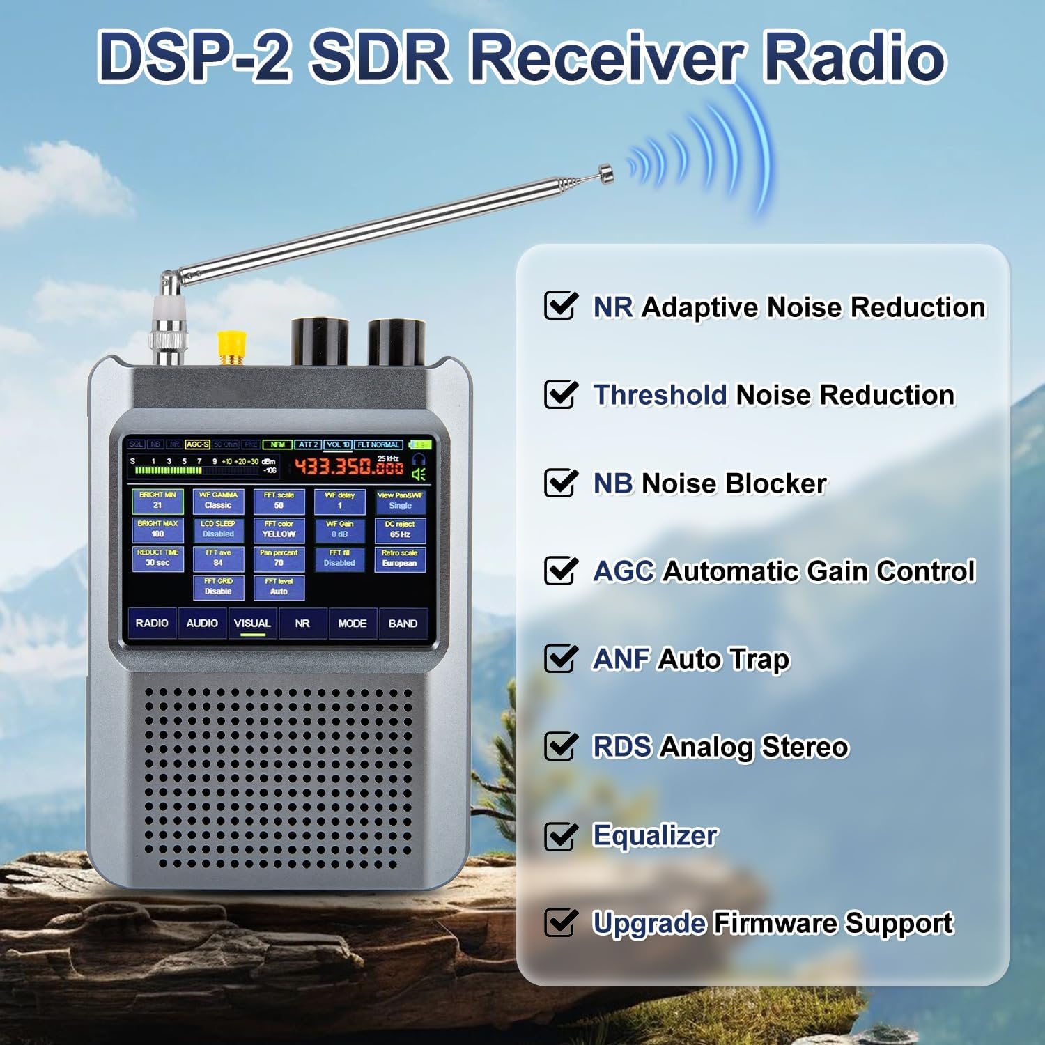 V2.4 Version Malachite DSP2 SDR Radios Receiver,Portable Full Band Shortwave Radios Receiver with 3.5 in Touch Screen,10kHz-380MHz 404MHz-2GHz AM SSB DSB CW NFM WFM,Noise Reduction 5000mAh Battery