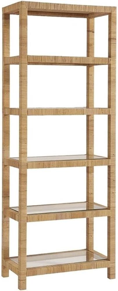 Coastal Living Escape Long Key Woven Rattan Wood 5 Shelf Bookcase with Glass Shelves