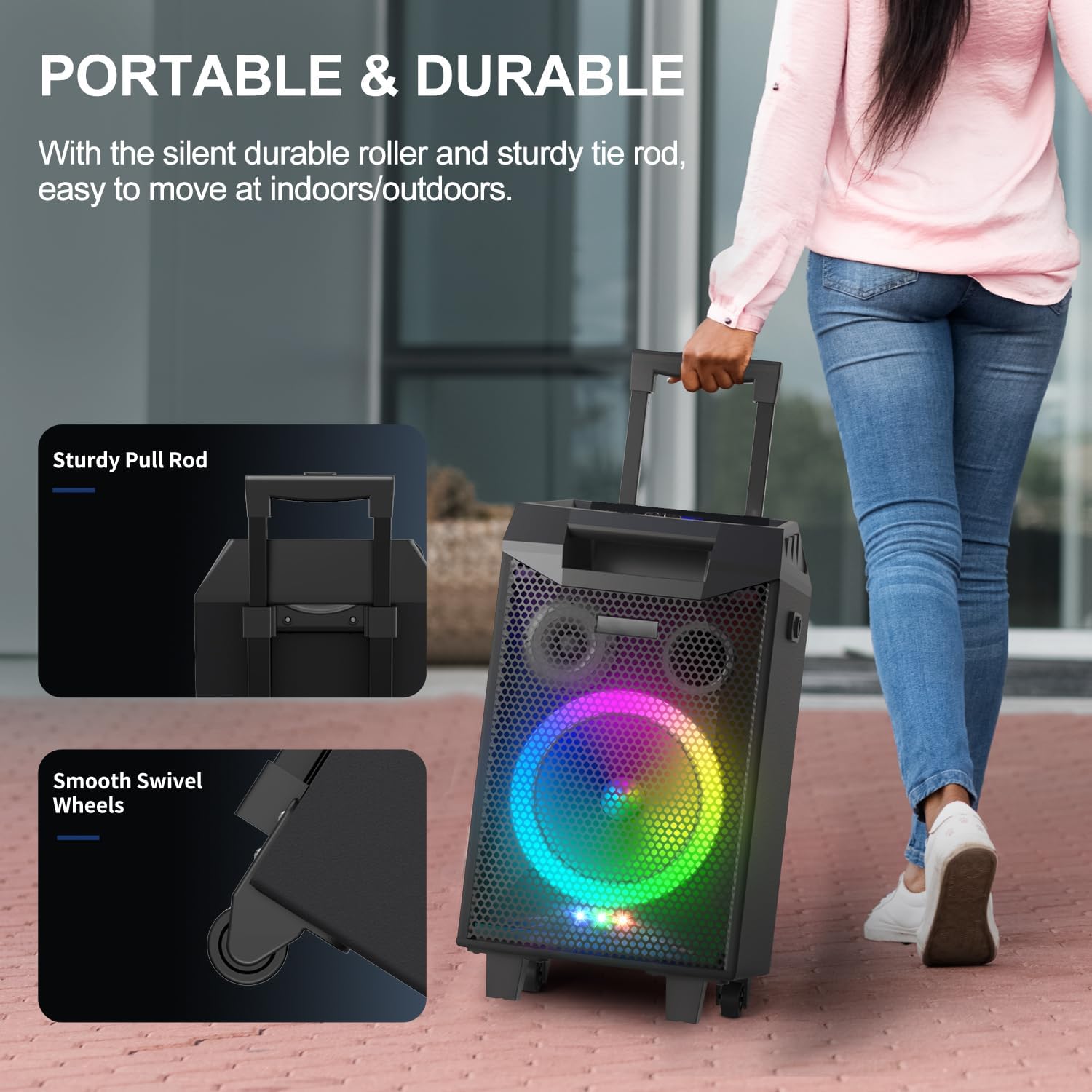 VeGue Karaoke Machine, Bluetooth Speaker PA System for Adults & Kids with 2 Wireless Microphones, 8'' Subwoofer, Wireless Singing Machine for Christmas Party, Wedding, Gathering(VS-0866)