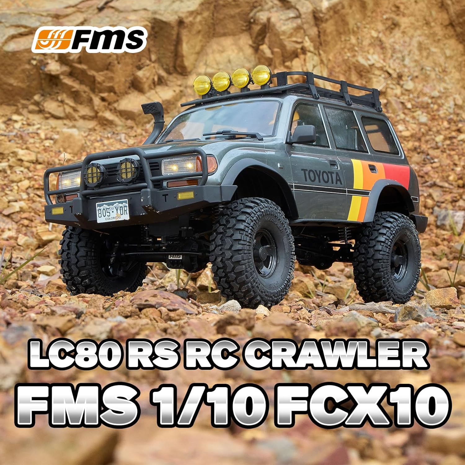 FMS 1/10 LC80 RC Crawler, FCX10 Toyota RC Rock Crawler with Lighting, Hobby Grade Offroad RC Car for Adults, RS Need to Complete (Grey)