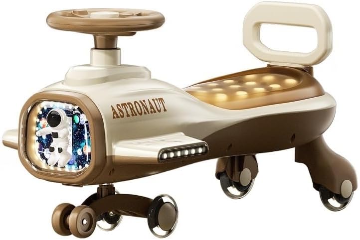 Wiggle Scooter Wiggle Car with Pedal, Ride On Toy Anti-Rollover with Music Silent Flashing Wheels Headlights(Brown)