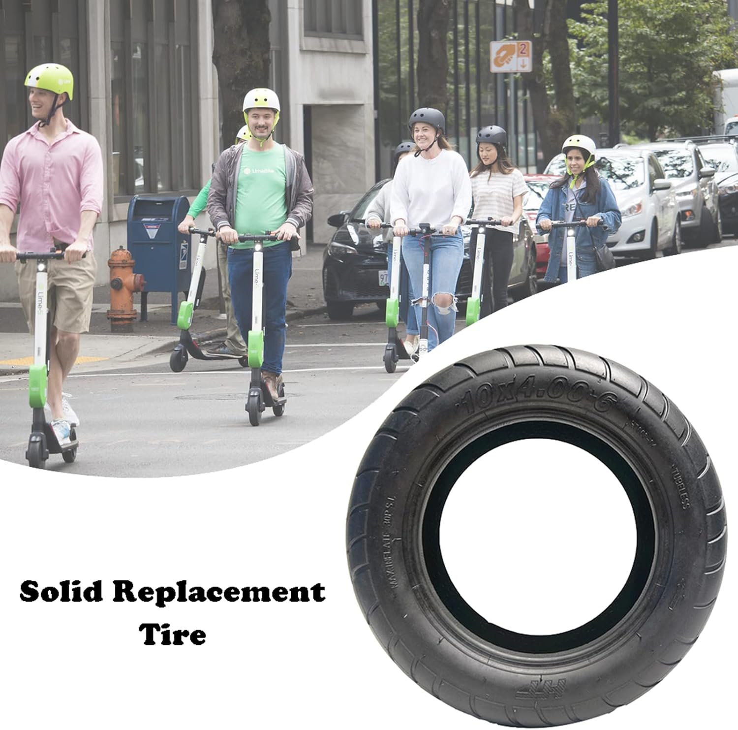 Electric Scooter Rubber Tire, Replacement Tyre, 10 Inch Electric Scooter Tubeless Tires, Thickened Vacuum Tire 10x4.00-6