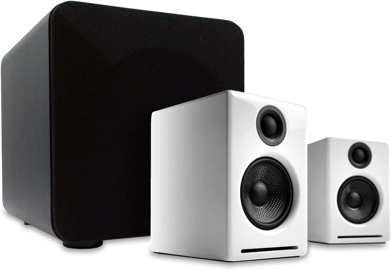Audioengine A2 White Pc Speakers for Desktop and S6 Black Subwoofer for Music Gaming Movies Studios Dorms Bedrooms Offices